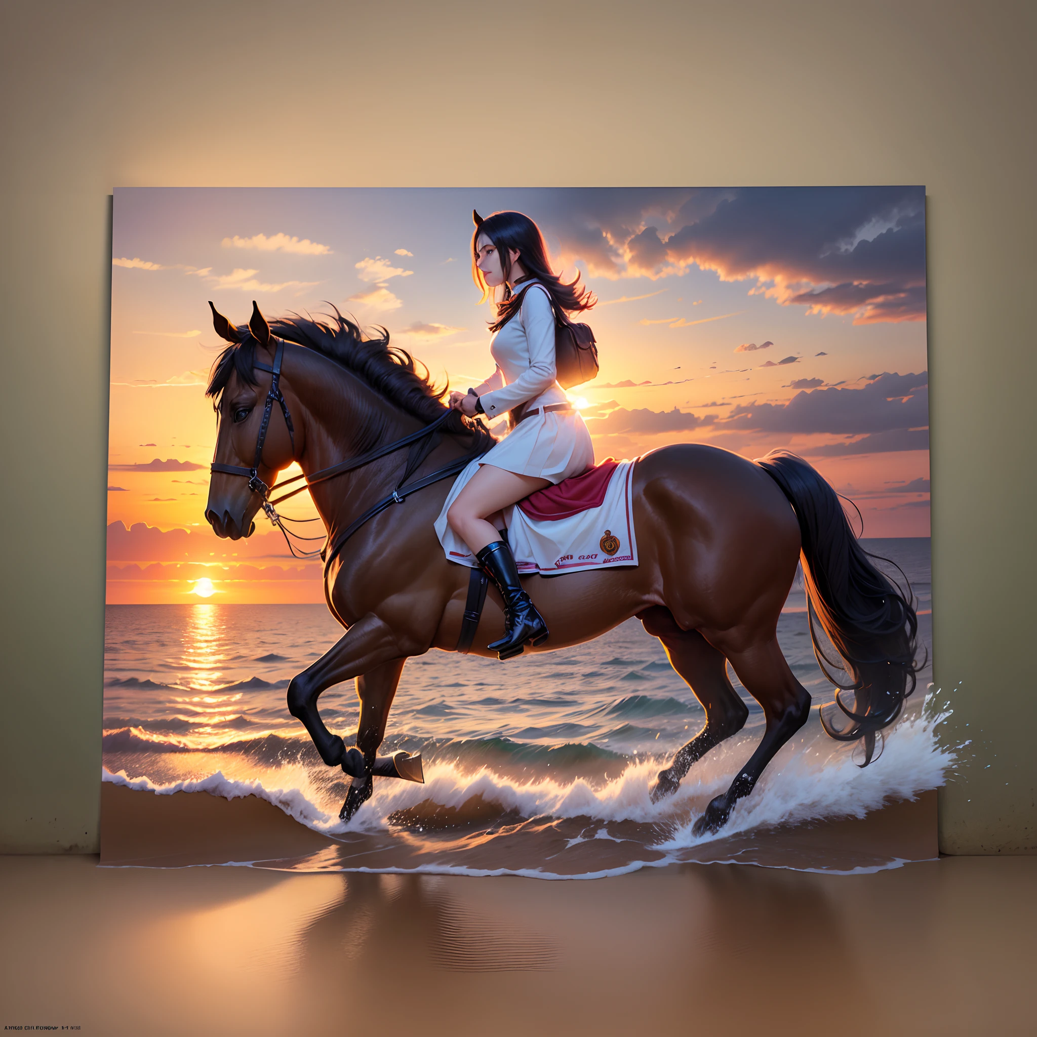 horse, female, sea shore, sunset --auto --s2