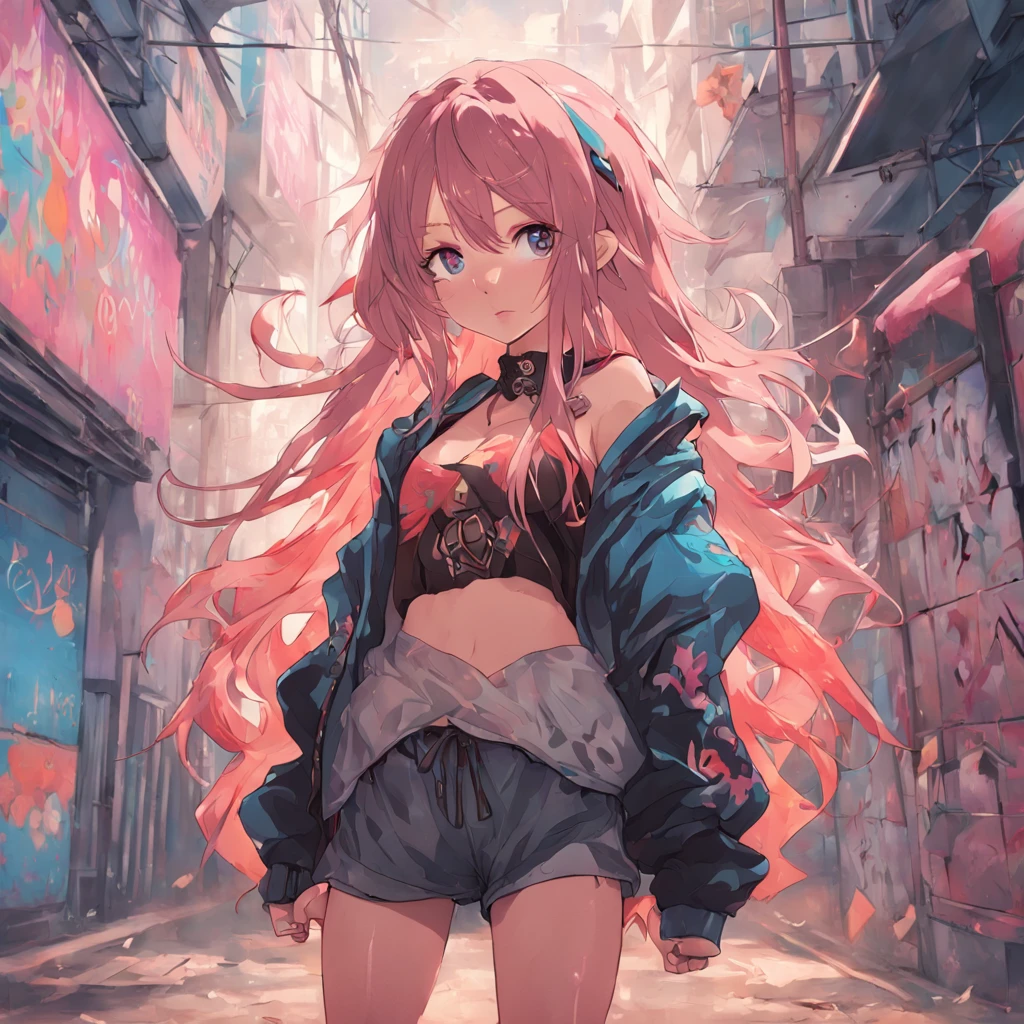 arafed woman with long hair and tattoos posing in front of graffiti wall, anime style. 8k, anime style 4 k, artwork in the style of guweiz, anime girl, anime styled 3d, anime character; full body art, realistic anime 3 d style, anime styled digital art, realistic anime artstyle, style anime, seductive anime girl