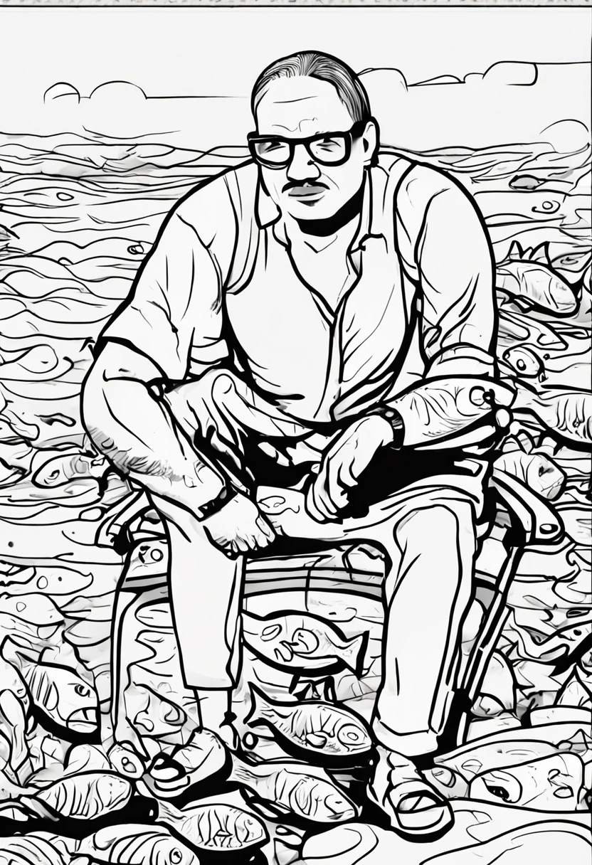 Draw a cartoon character with a fish on a piece of paper, drawn in microsoft paint, Simple line art, Simple lines of art, thick line art, thick vector line art, drawn with a single line, outlined art, thick line drawing, intense line art, ms paint drawing, thin line art, minimalist line art, thick black lineart, Line art!!