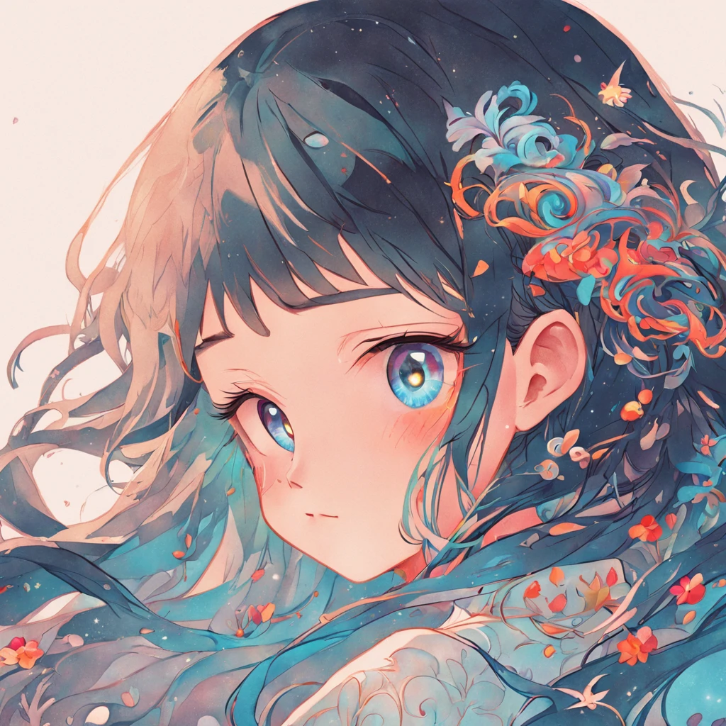 (White background:1.4),(Silhouette of a girl's head, Eyes closed, Colorful long hair, Oriental elements),(Chinese Illustration:1.3,paper art:1.3, Quilted Paper Art:1.2),( Reasonable design, Clear lines, High Sharpness,Best Quality, Very detailed, masutepiece, Movie Light Effects, 4K )prompt
Txt2Img
(White background:1.4),(Silhouette of a girl's head, Eyes closed, Colorful long hair, Oriental elements),(Chinese Illustration:1.3,paper art:1.3, Quilted Paper Art:1.2),( Reasonable design, Clear lines, High Sharpness,Best Quality, Very detailed, masutepiece, Movie Light Effects, 4K )central、super fine details、Cinematic style、32k、Asian folklore、Detailed Ink、acrylic、craola、Nicoletta Ceccoli、beeple、by Jeremiah Ketner、Todd Lockwood、a storybook illustration、Cute little closeup、Ghost Yokai Fairy Girl、Oversized sharp glowing eyes , chii, ln the forest, natta, stele, starrysky, fairytale, picture book, myterious, Very detailed rare very detailed, with an intricate, intricate pose, masterpiece, hightquality, bright colour, complex pattern
