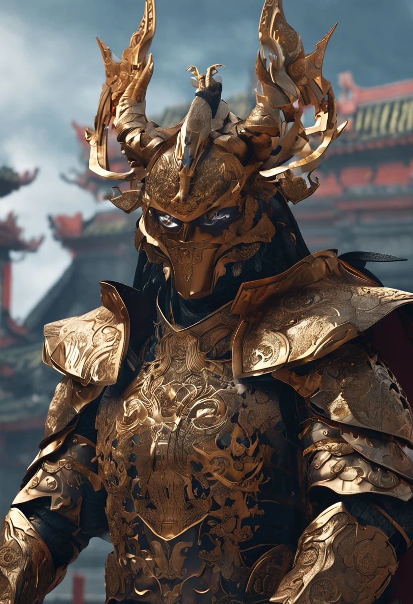 fighter jet, plane, concept art, by Kishi Ganku, fantasy art, zen temple background, clean render, a horned, wearing a suit of armour, detailed bushido form smoke, forgotten deity, 8k realistic, in game render, detailed face background detail, art station front page, ox, pseudo-medieval fantasy, deity with koi armor, detailed bronze armor, bronze armor, golden etched armor, gold obsidian armor, light gold armor, ornate filigree armor, demon, ornate armor covered in thorns, intricate assasin armor, intricate metal armour, clad in an ornate golden armor adorned with intricate designs, boasting a large crest and two horns, all set against a dark, smoky backdrop suggestive of a battle scene, lending an ominous aura