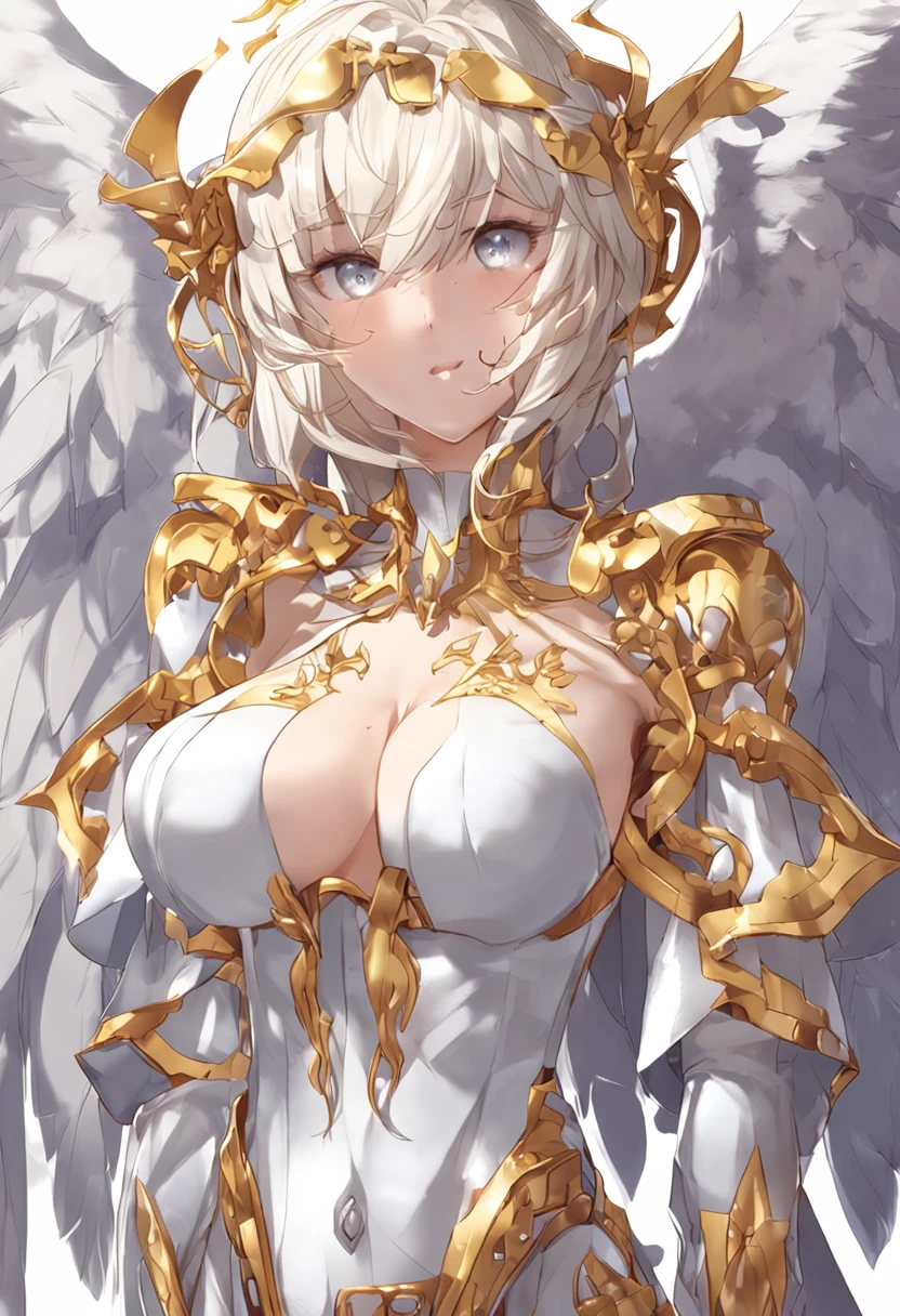 (Daisaku), (Need), (Super meticulous), (full bodyesbian: 1.2), (soio), two twins with breasts, one blonde and the other with white hair dressed in angel costumes and have beautiful white wings