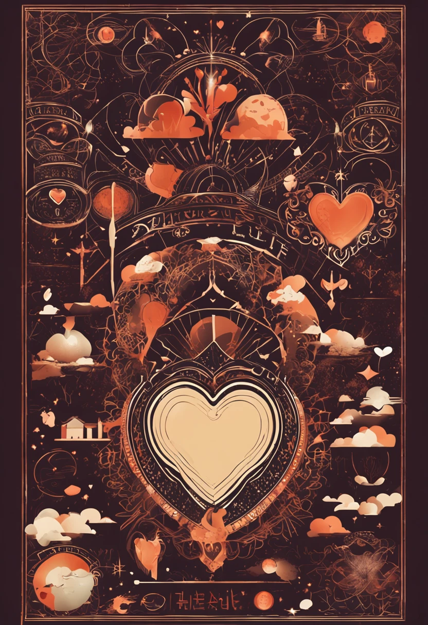 Place mystical images of the universe and constellations on the background、Place a heart-shaped symbol with reduced transparency on top of it。In the center of the heart shape is「Spiritual Love Lab」in an elegant typeface.。The colors are a combination of warm colors that symbolize love and mysterious colors that symbolize spirituality.、Keep the design harmonious overall。