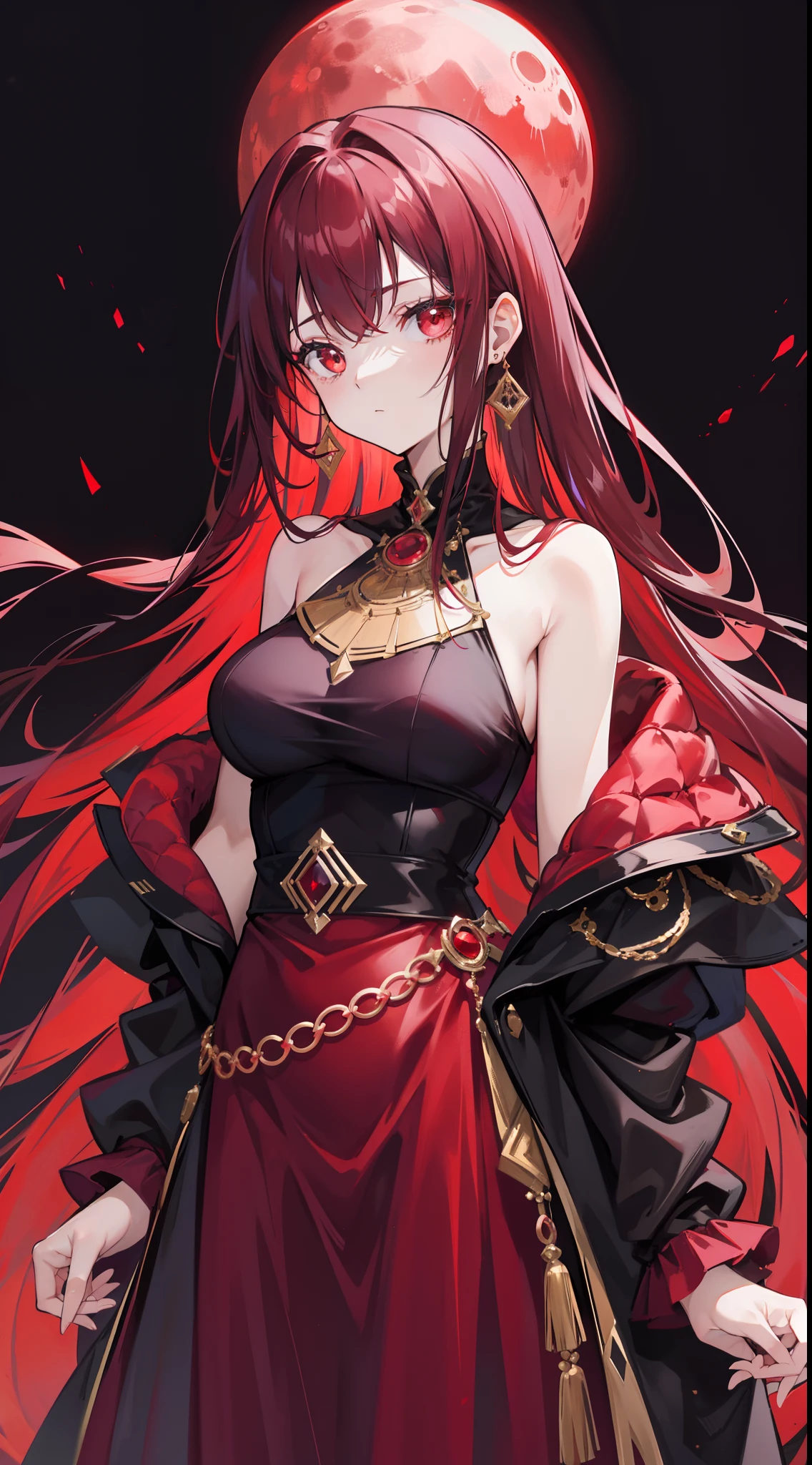 (Masterpiece), (best quality), 20-year-old villainous woman (Dark red hair, ponytail and long loose hair.) Bright red eyes, red fox ears, red fox tail, wearing round glasses (Black evening dress, off shoulder dress, sleeveless dress, one-piece dress, sexy dress, black dress) A black fluffy blanket draped over his shoulders, he stood up straight with his arms crossed across his chest.