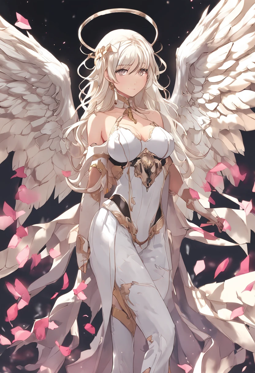 (Daisaku), (Need), (Super meticulous), (full bodyesbian: 1.2), (soio), two twins with breasts, one blonde and the second with white hair dressed in angel costumes and have beautiful white wings, the character returned to them