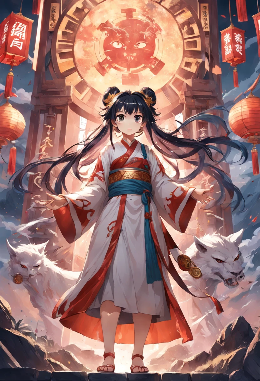 A woman in a kimono dress standing in front of a clock - SeaArt AI