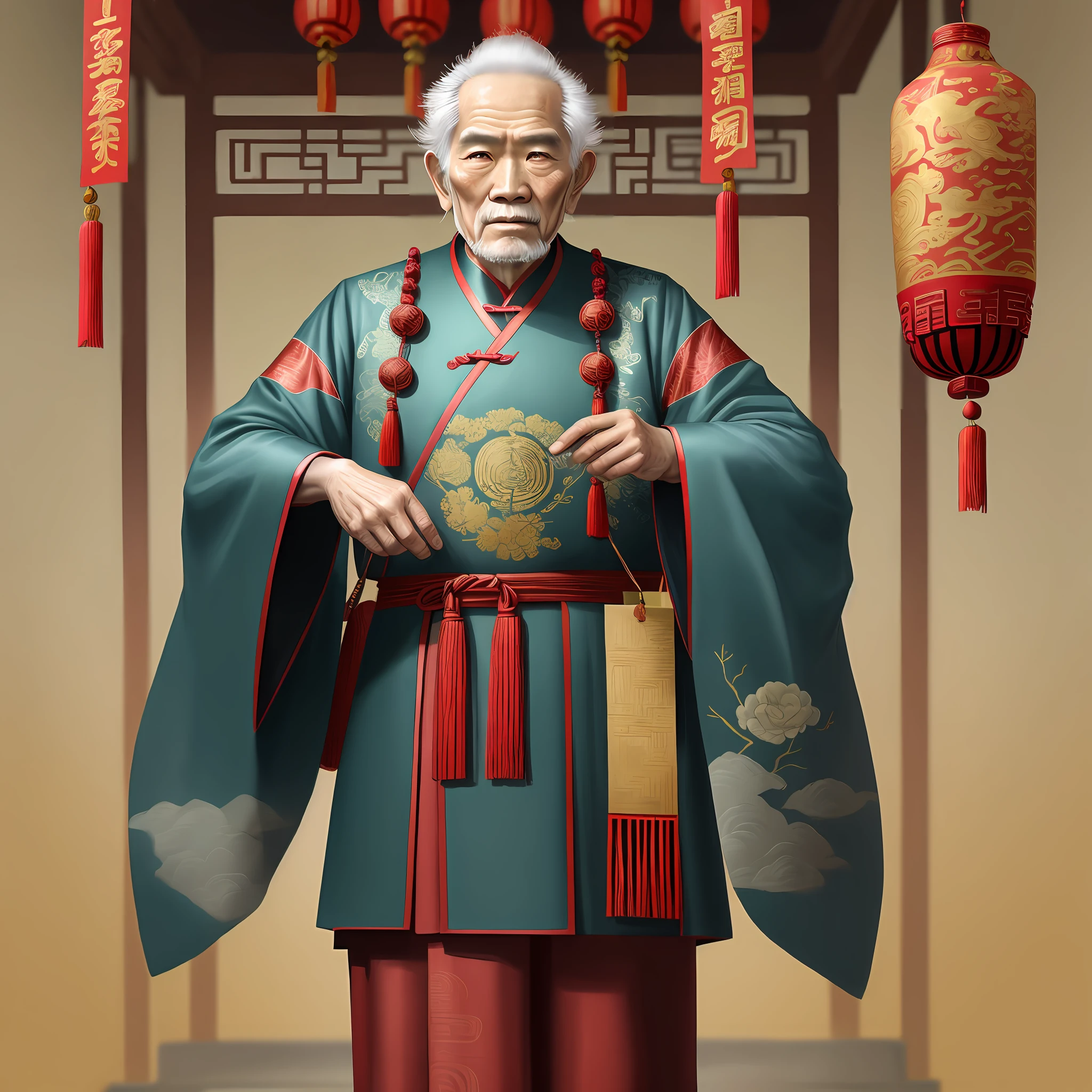 God of Wealth, Chinese New Year Painting, Old Man, Official Uniform, Ancient Painting