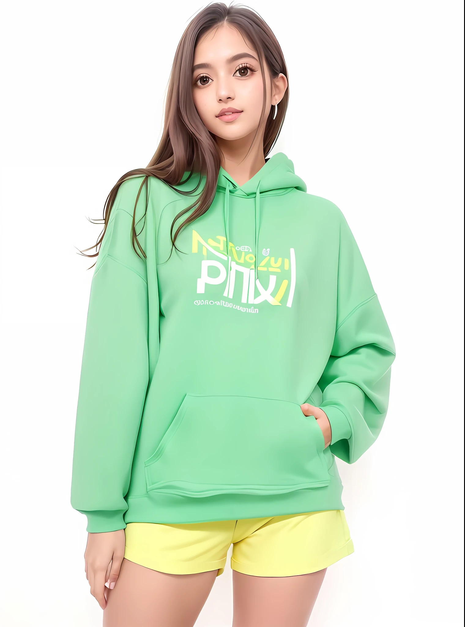 Uma mulher linda usando um capuz verde com a palavra Roxy nele, Hoody, menina vestindo capuz, usando um capuz azul neon, Capuz, espuma marinha verde, Suculento, usando um capuz oversized, com capuz, Atrevido, sketched, usando um capuz amarelo, menina de cabelo preto vestindo capuz, ruidoso, roupas verdes casuais, verde-claro, usando capuz