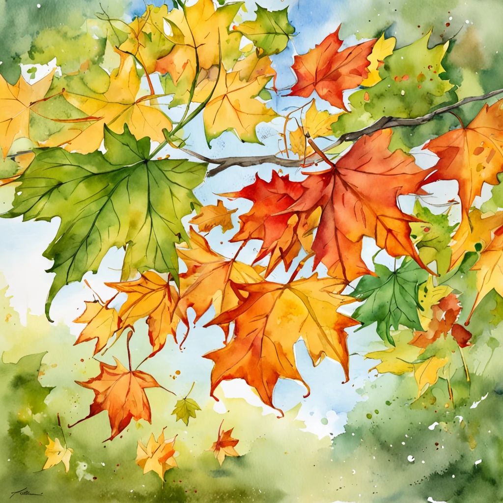 Fallen leaves swaying in the wind Colored leaves Maple