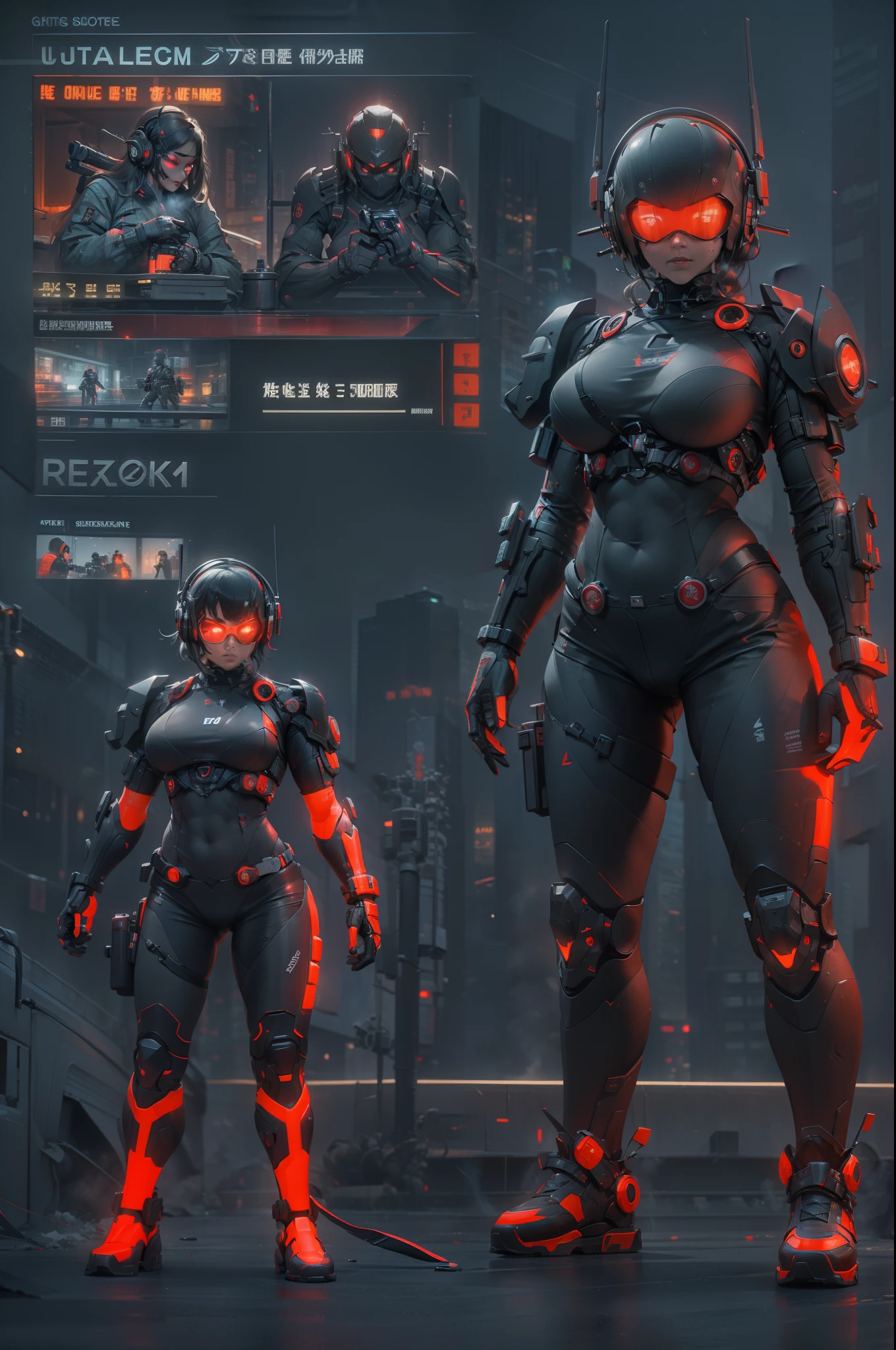 Muscle Special Forces Girl,eyes glowing, Wearing black special forces equipment, Gun in hand, full bodyesbian, Shoot at knee level, Cyberpunk, neonlight, Futuristic, surrealist, Red,3D, Redshift, Maxon Cinema 4D, Quaixel Megascan rendering, Doomsday colors, Red light, Futuristic, 1/3, High detail, Ultra high quality, illusory engine, 8K,