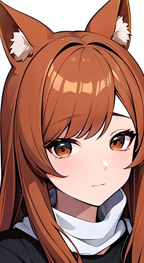 Selfie de una chica de cabello largo color marron claro, con orejas de shiba inu, estilo anime, usando un abrigo invernal