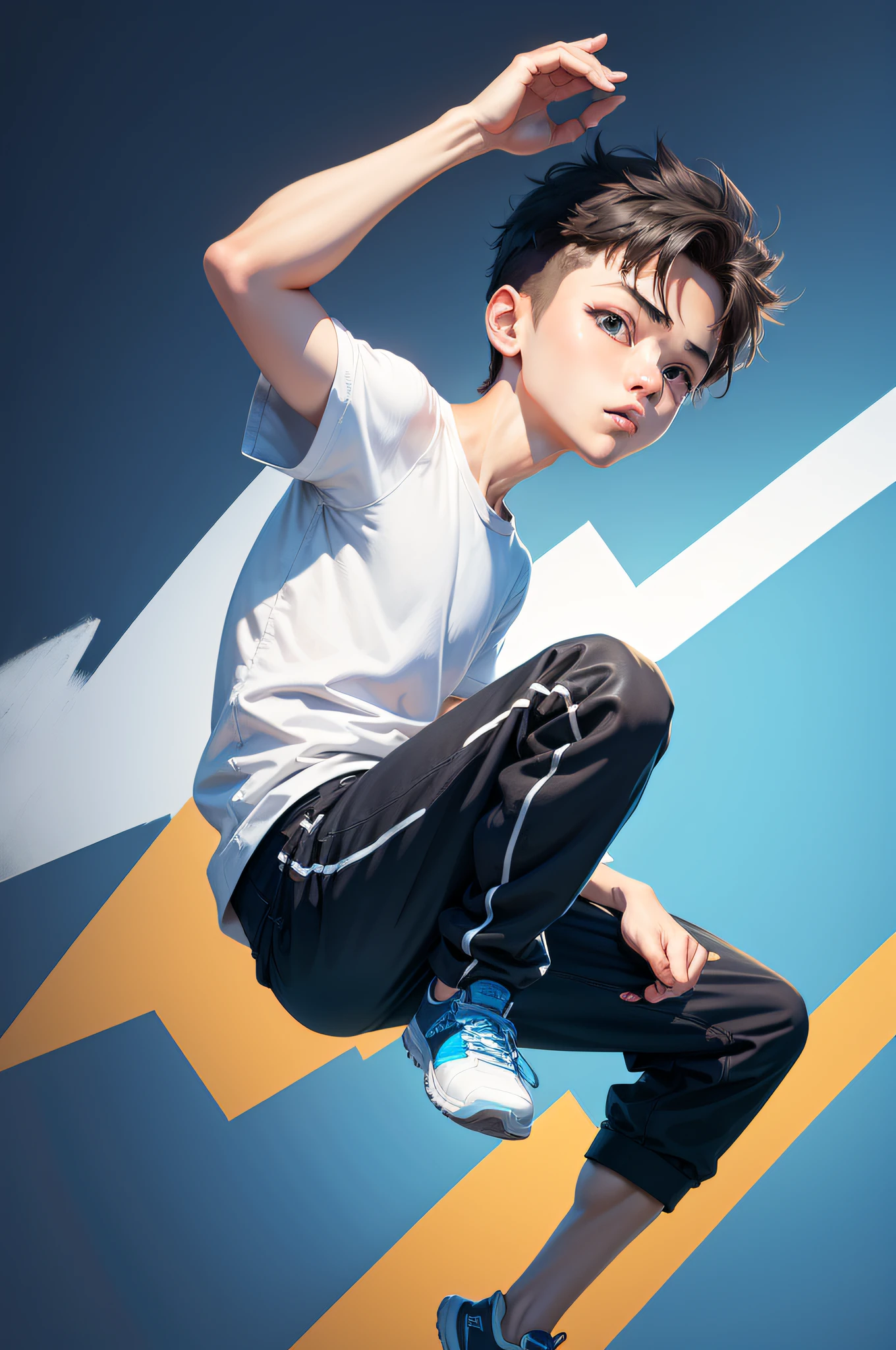Draw an illustration in flat style,The main content is a street dance boy,The main color is blue