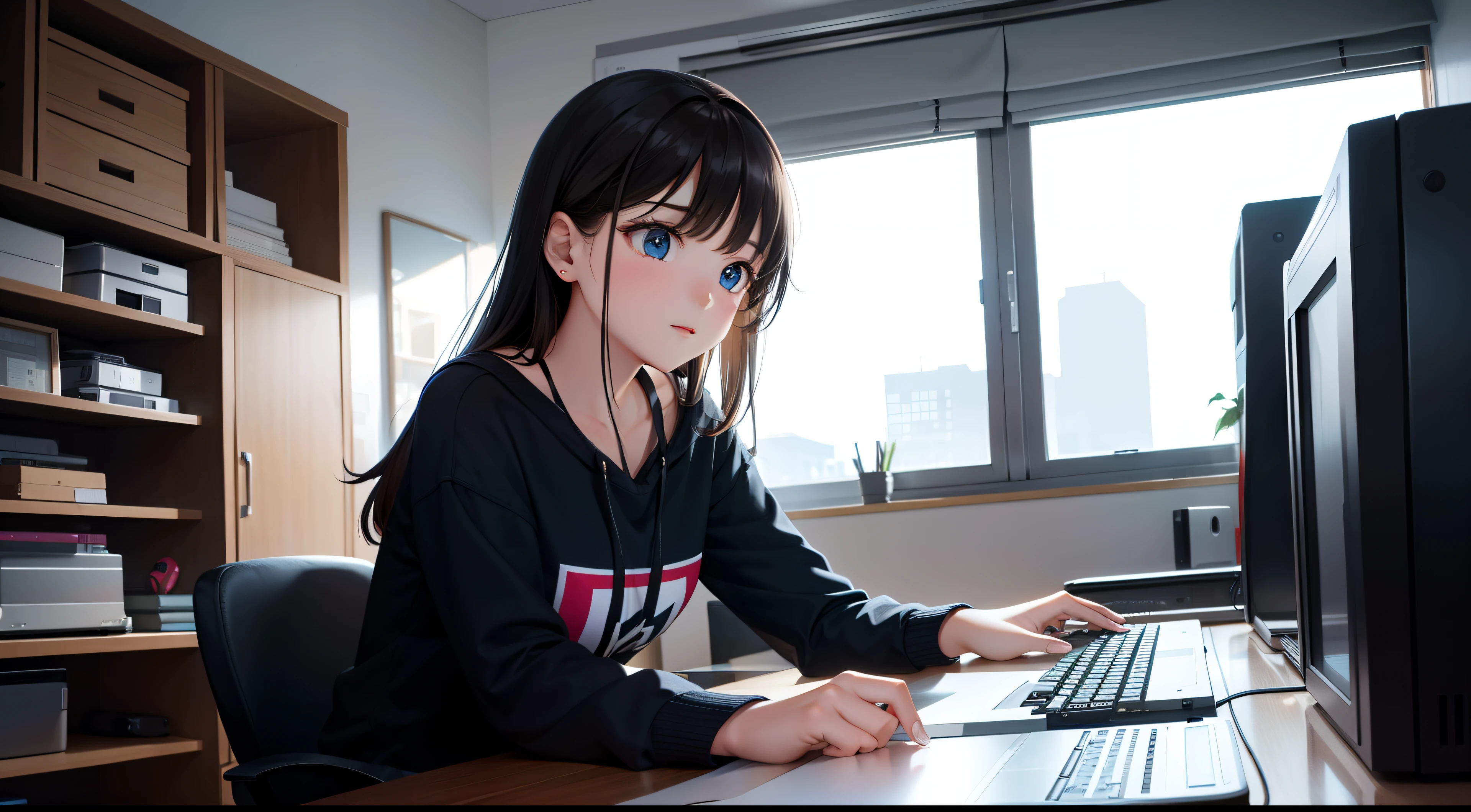 Girl assembling computer，Casual，earnestly