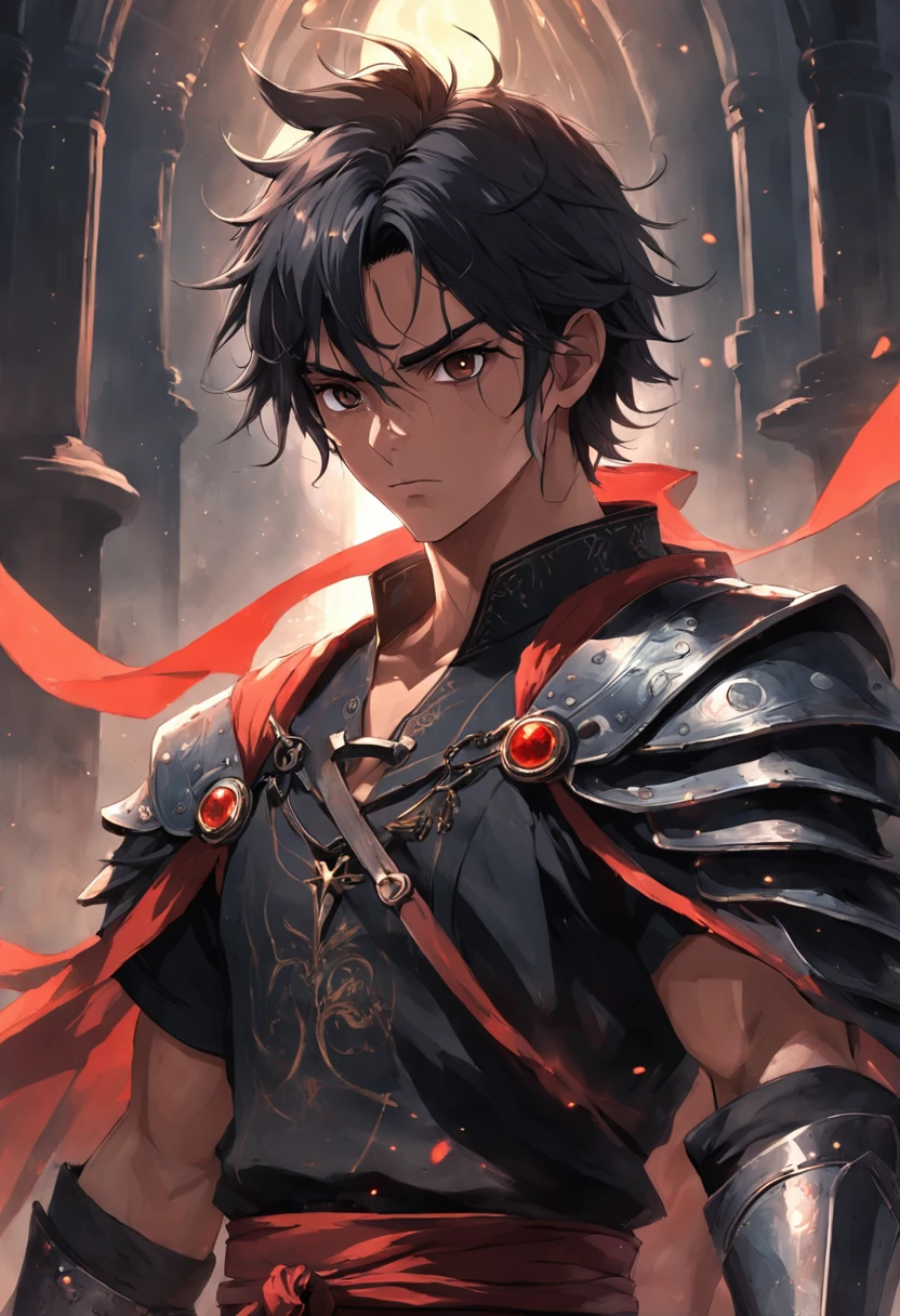 rey, hombre musculoso, Arte conceptual, por Kentaro Miura, fantasia arte, fantasia oscura, reino nordico, renderizado limpio, un, con una armadura, el caracter esta de pie, 9k realista, tiene una corona, fantasia medieval, pelo largo, pelo negro, ojos rojos, portada de art station, fantasia medieval, rayos de luz