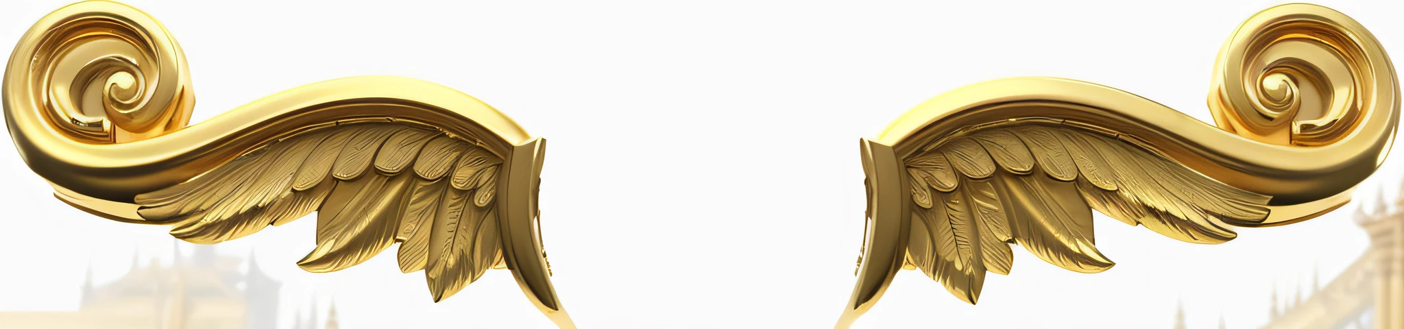 Close-up of a pair of golden angel wings, doomfist, palace background, Empty background, Background(Solid), Infinity Gauntlet, Golden tech robe, arena background, golden theme, Golden robes, elegant gold skin, Gold skin, Temple background, Golden armor, without text, smooth golden skin, divine background, Golden throne, The Eternal, Pharaoh