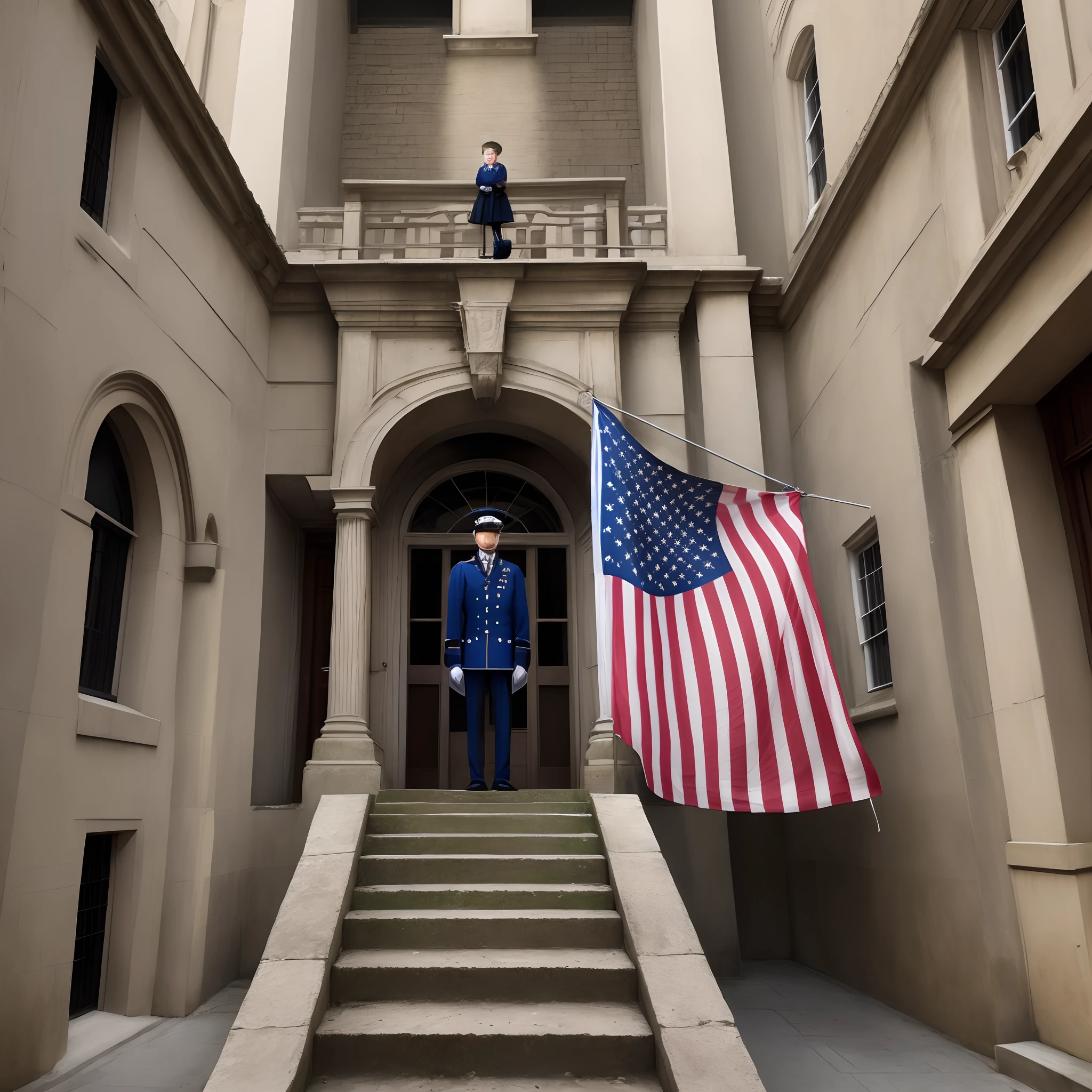 CH Britain stands on the American flag,People below were displaced