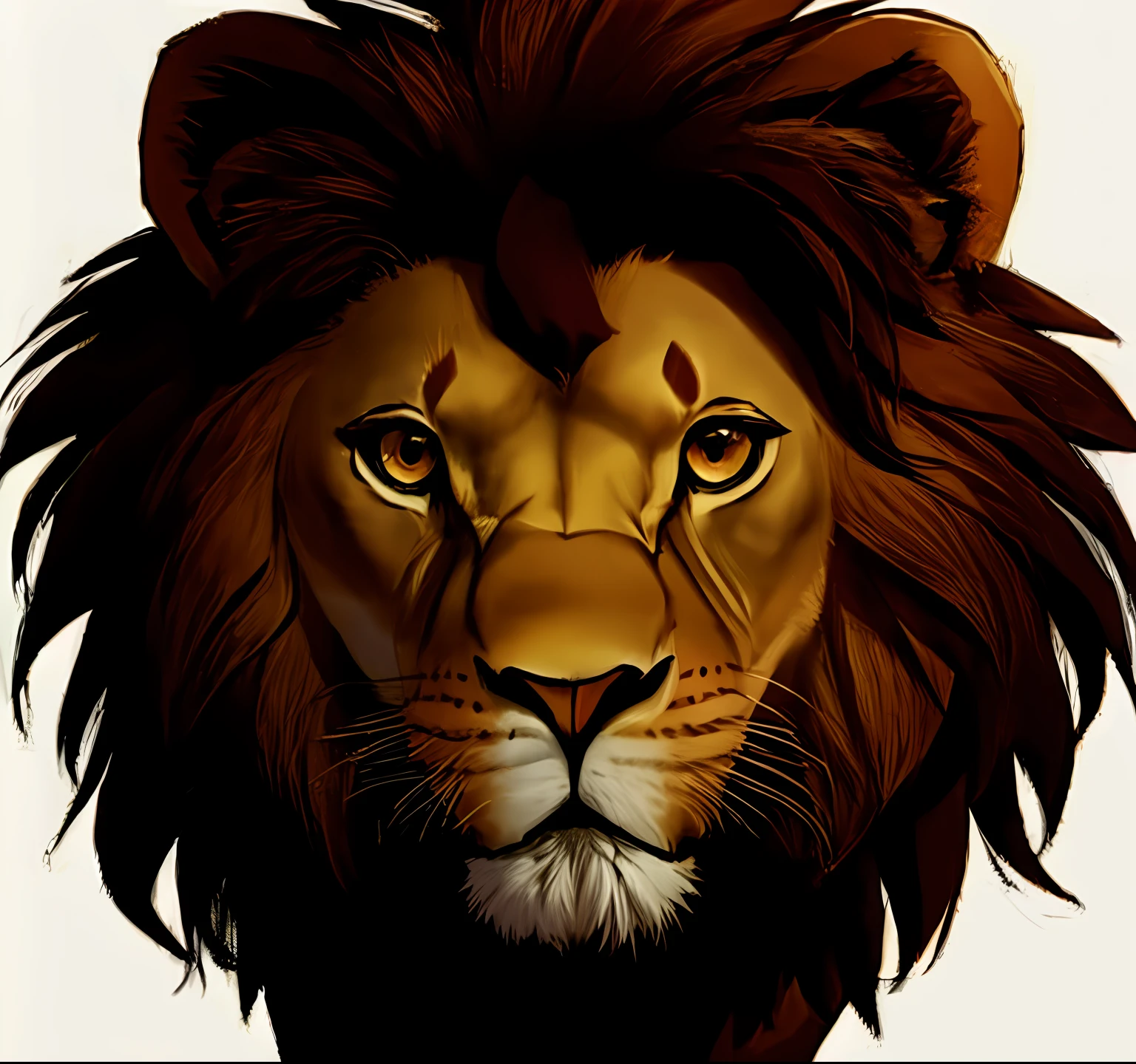 A lion with brown eyes，cartoony，2d