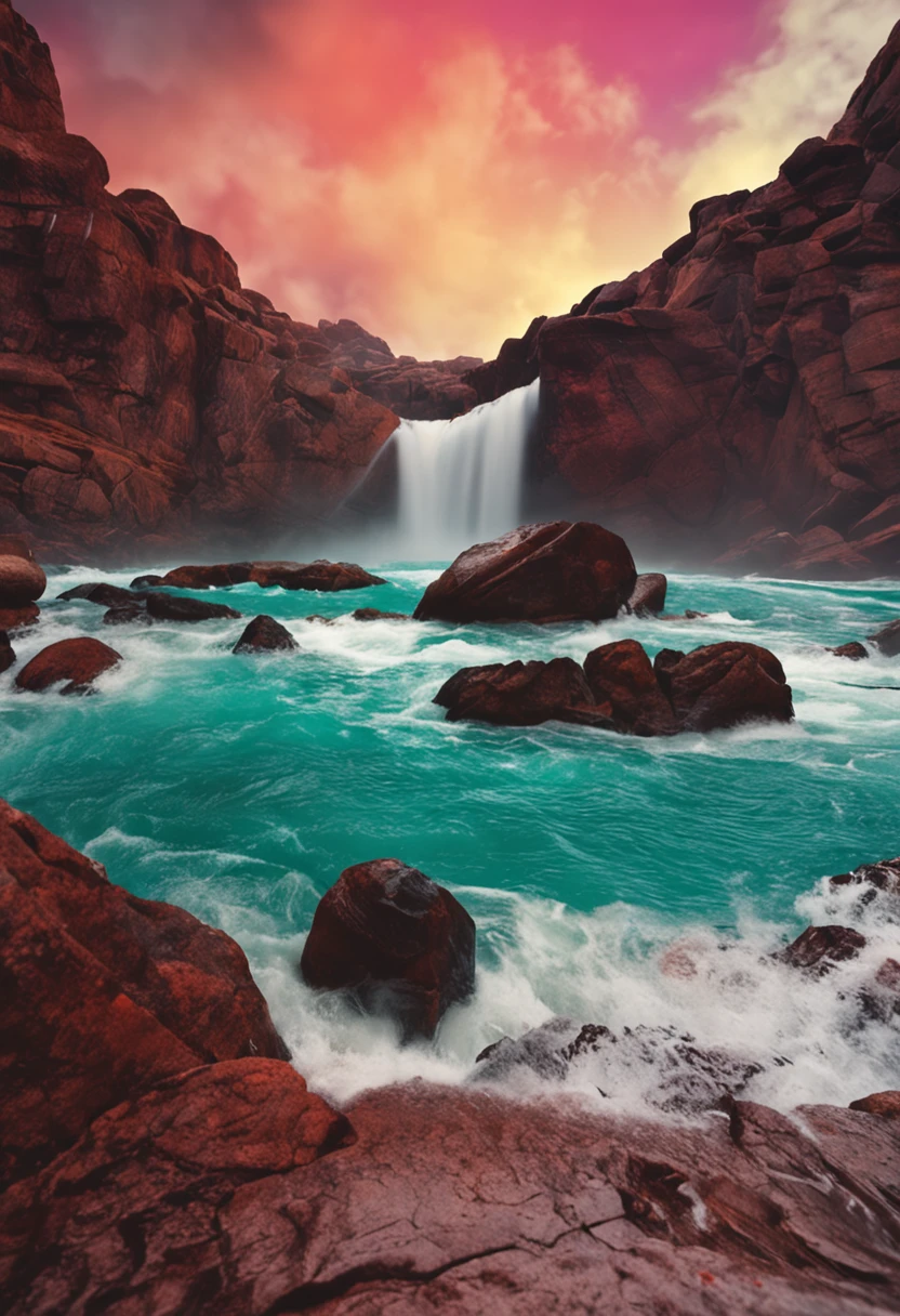 National Geographic style picture, Award winning,(best detailed: 1.5), an picture of an epic sized waterfall in the volcano at midday , an (epic sized waterfall: 1.3), water coming down from a volcanic cliff, multi level water falls, several pools created in different levels, forming new waterfalls, water cascading into a (large lava pool: 1.3) steam rising, clear water in many hues of blue and azure falling, hitting a pool of lava in colors of orange and red, boiling lava, you can see the water hitting the pool and (steam of fog rising from the pool: 1.2) , drops of water splashing around, volcanic cliff background, a long shot, photorealistic, 16k, RAW, award winning, (best detailed: 1.5), masterpiece, best quality, (best detailed: 1.3), full body, ultra wide shot