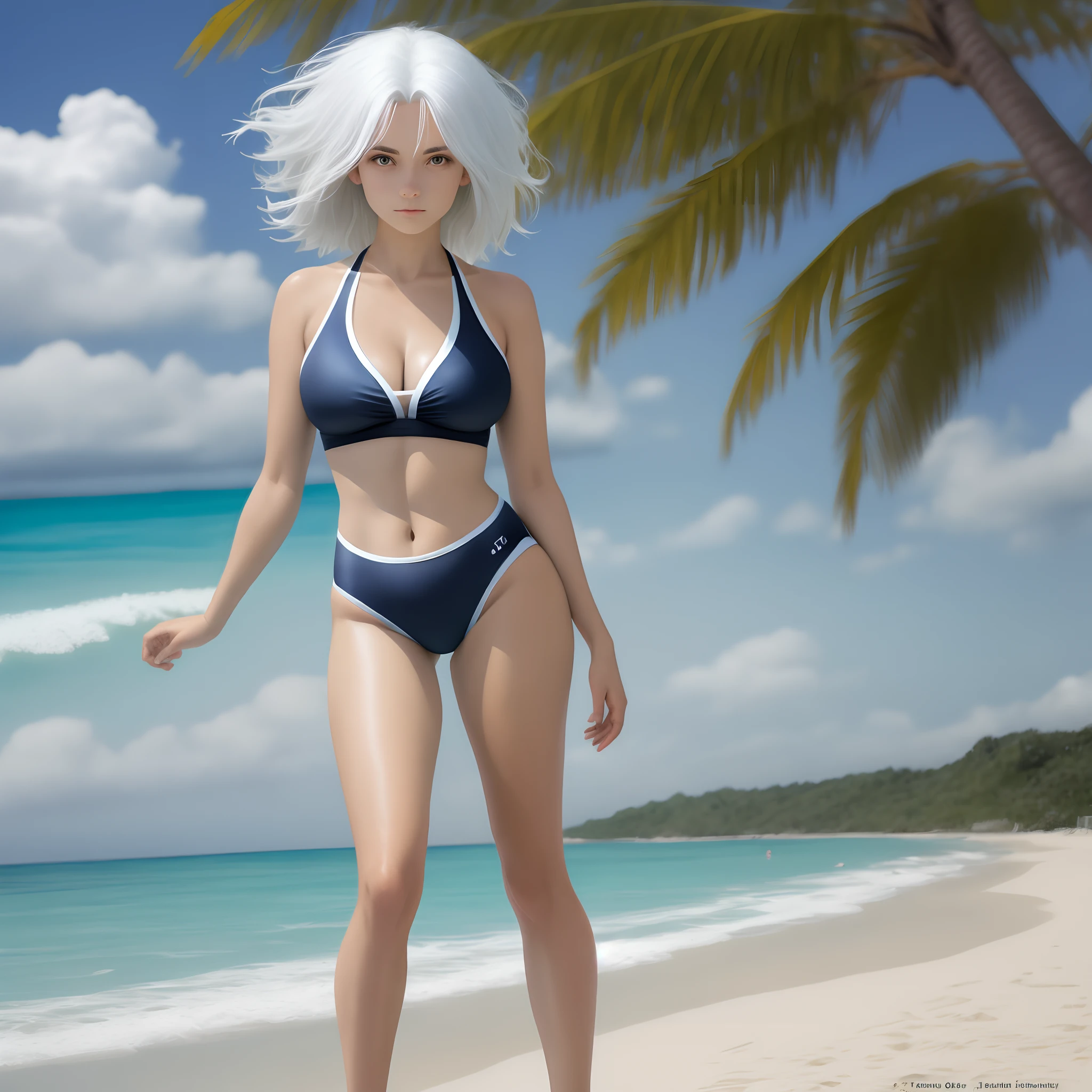 pix，beachside，Girl in a white-haired swimsuit