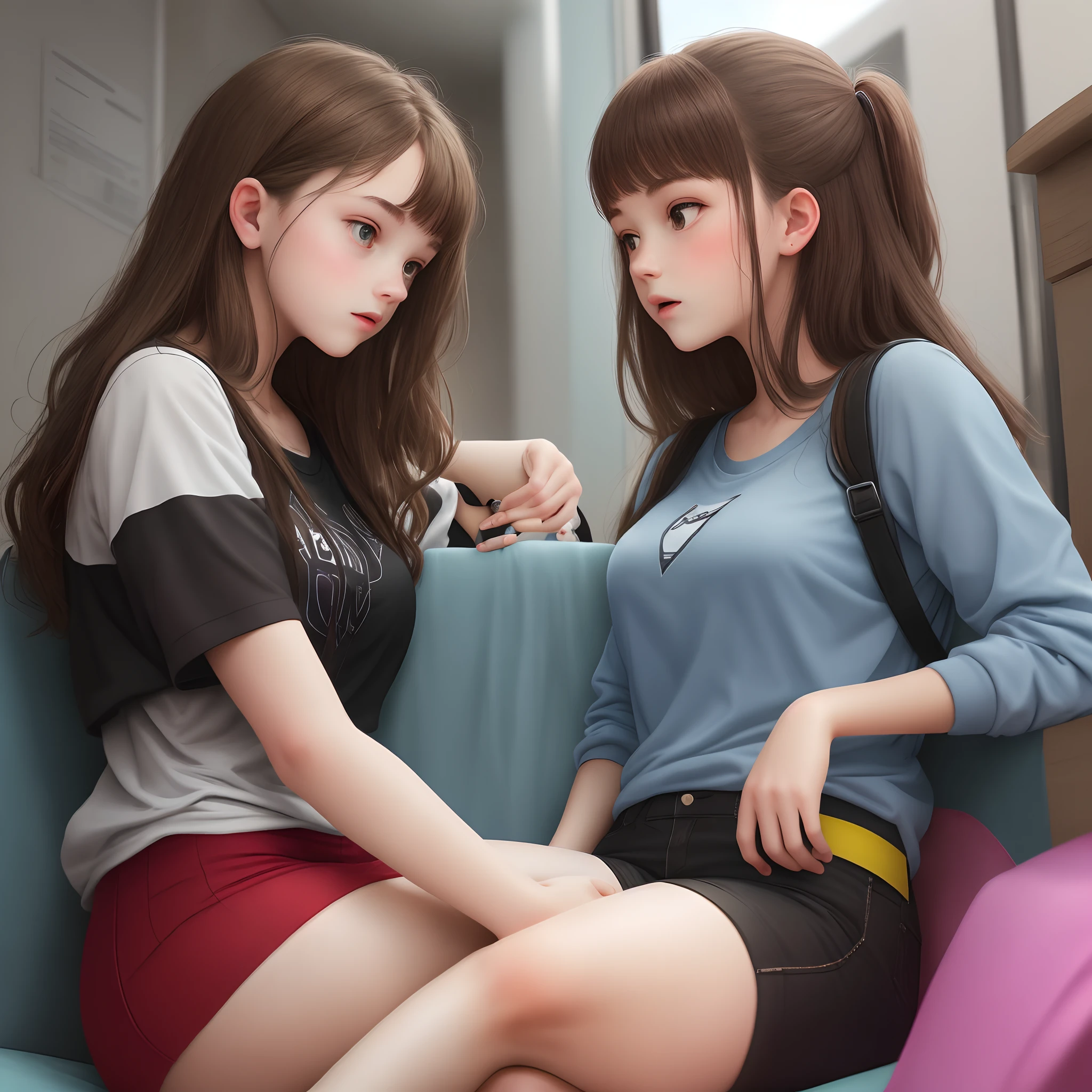 The teenager sits on top of the girl