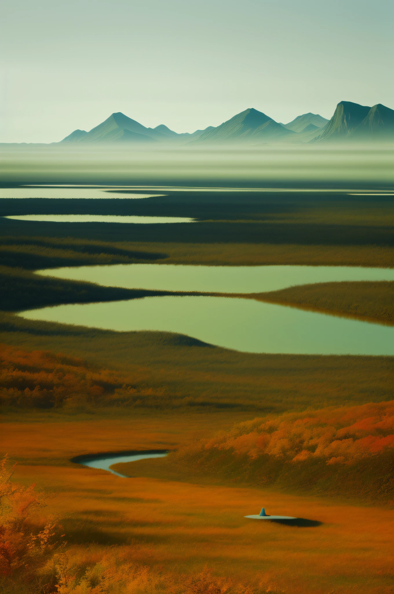 in a Vast Tranquil Landscape, by Scarlett Hooft Graafland, in a Tranquil Landscape, Sergei Zabelin, by Fei Danxu, photo shoot, hyper realisitc, autumnal