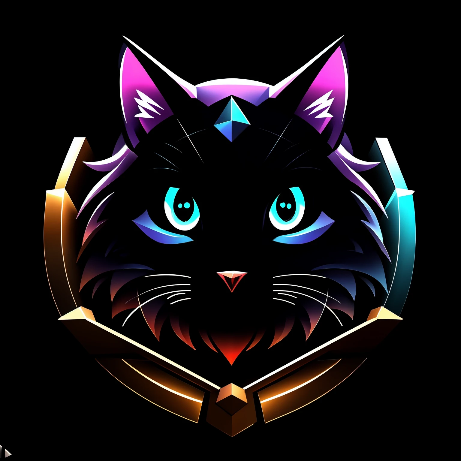 Detailed illustration of a cat's head,Morandi color gradient on background，magic, Esports, It emits a blood-red glow, , crystals, #69E200 Hex, Dark blue second color,  gear wheel, Dark, Doodle, T-shirt design, in the style of Studio Ghibli, pastel tetradic colors, 3D vector art, Cute and quirky, Fantasy art, glowing blue, Adobe illustrator, Hand-drawn, Digital painting, Minimalist, low poly, Soft lighting, bird's eyes view, Isometric style, retro aesthetic, focus on the character, 4K 分辨率, Photorealistic rendering, using Cinema 4D，Colorful background