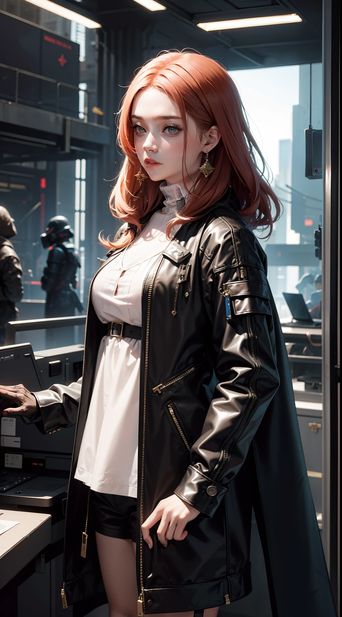 Beautiful woman in intricate Renaissance Cyberpunk Outfit
