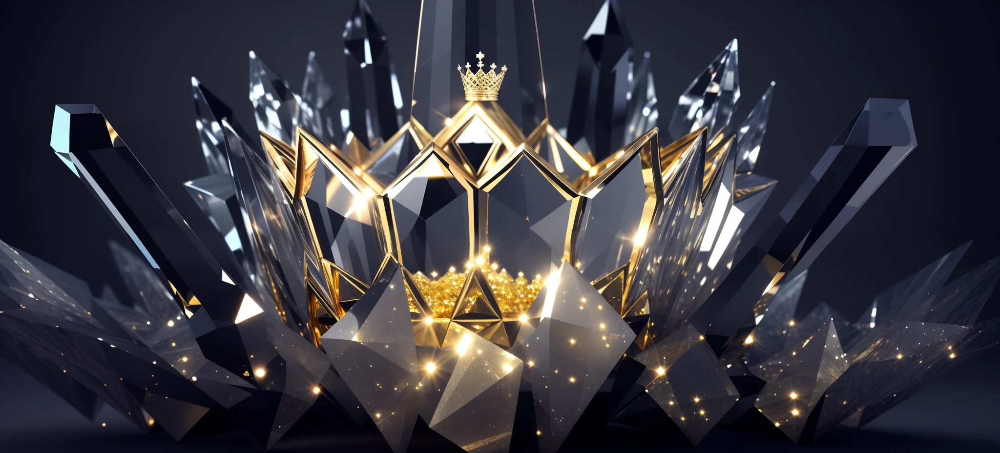 Crystal trophy sculpture close-up,There is a crown at the top, crown of giant diamonds, on a throne of crystals, gold throne, Golden throne, Crystal crown, Cinematic texture, Champagne advertising, Gold crown and filaments, video still, with a gold crown, tiara crown (((Golden light))), tiara crown (white lasers), crown of white lasers,Top light source,glittery,C4D material,Ultra HD effect,Depth of field effect,