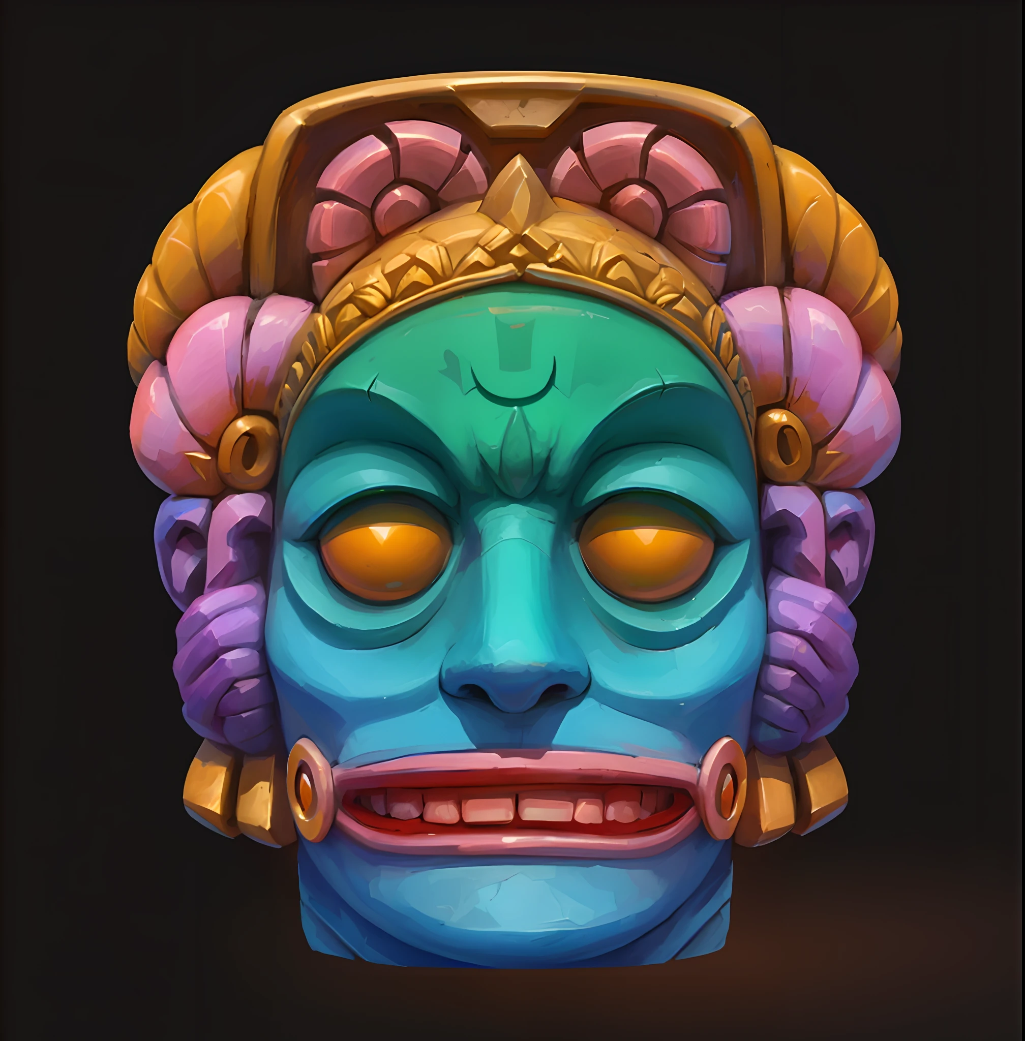 (blue colors:0.2),(green color:0.5),Mayan statue,Hawaiian style,gameicon,highest masterpiece,high qulity