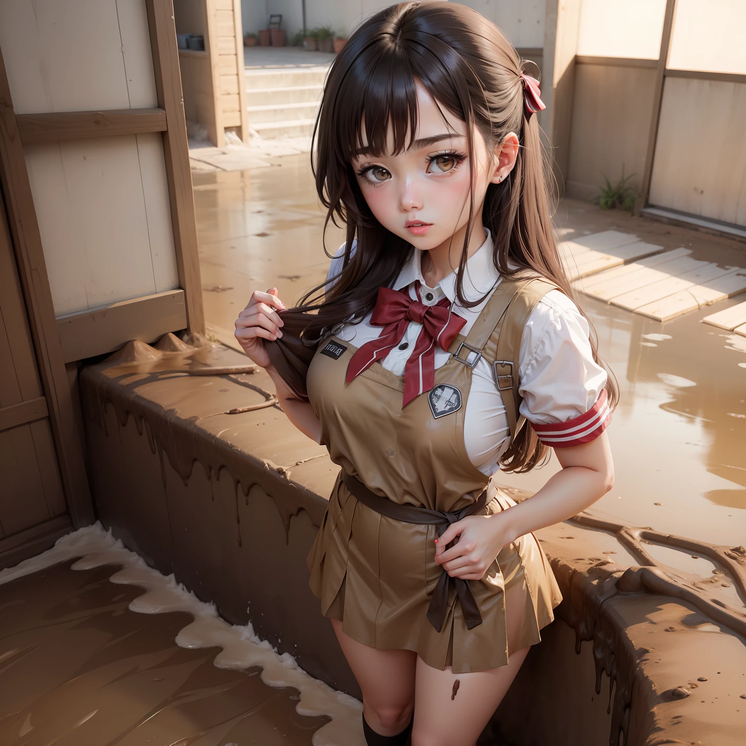 Optimal image quality,Subtle depiction,Wide range of colors,Schoolgirl Wet Big breasts Sitting on the toilet Legs spread 8K sweaty All over soaked Face forward Clear Happy expression Eyes looking up Sticking out tongue