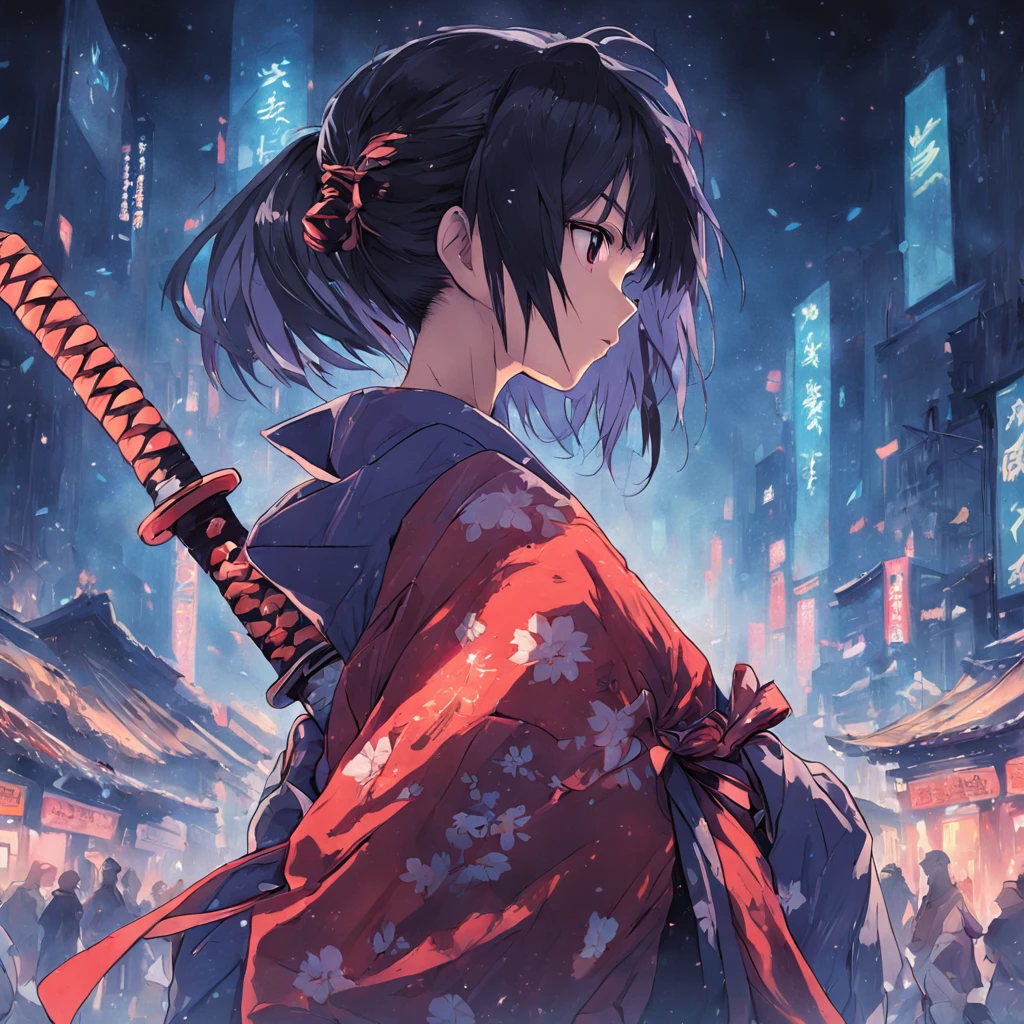 katana swords，samurai clothing，National style，the street