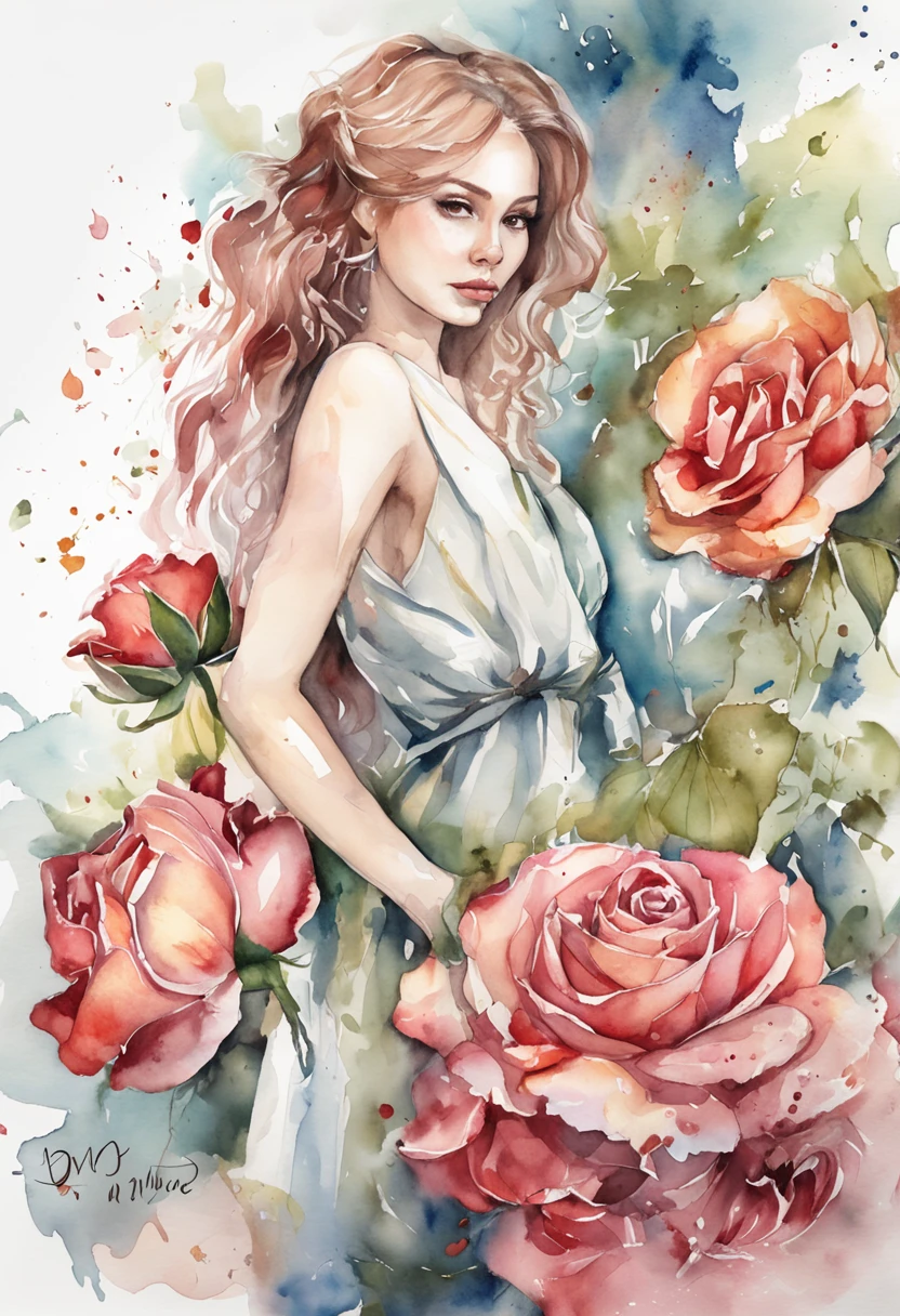 wtrcolor style, (rose) digital art, official art, blown by the wind, masterpiece, beautiful, ((watercolor)), paint splatter, intricate detail. Great detail, [dripping:0.7], Trending on Artstation, Rachel Walker