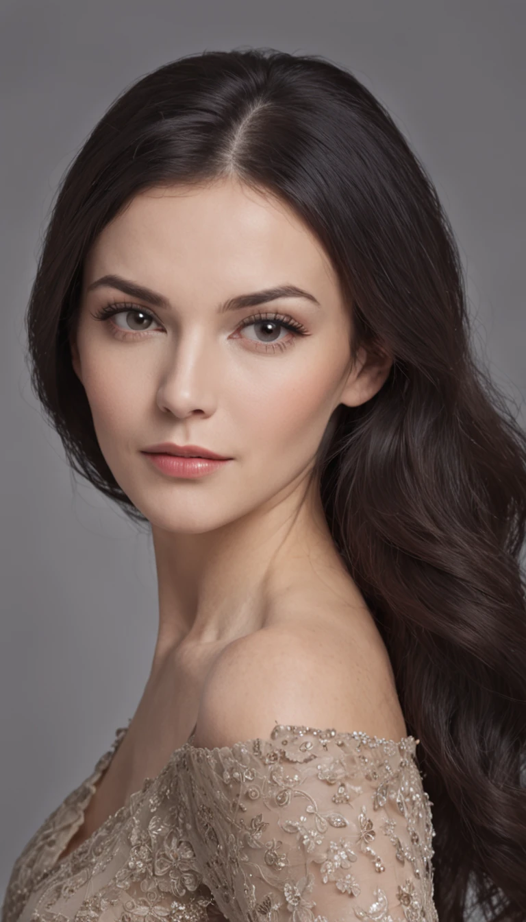 age 40 years, Russian Lady,black medium hair, Realistic photos, black hair of medium length, expressive and bright black eyes, delicate features, delineated cheekbones, soft, rounded chin. Bright skin in natural tones,,, Business appearance, 1.68 to 1.Height 70 meters, Slim and athletic, Soft curves. business attire, Modern style, with a laptop, Formal and sophisticated clothing, perfect eyes