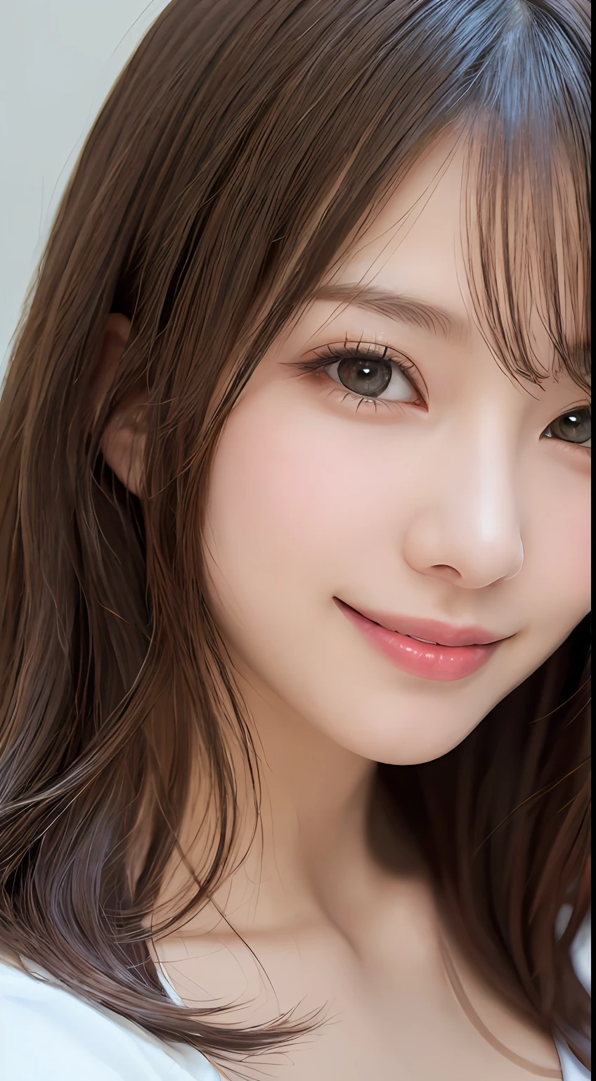 masutepiece, Best Quality, Illustration, Ultra-detailed, finely detail, hight resolution, 8K Wallpaper, Perfect dynamic composition, Beautiful detailed eyes, Women's Fashion Summer,Medium Hair,Small breasts natural color lip, Bold sexy poses,Smile,Harajuku、20 years girl、Cute、Sexy shot looking at camera