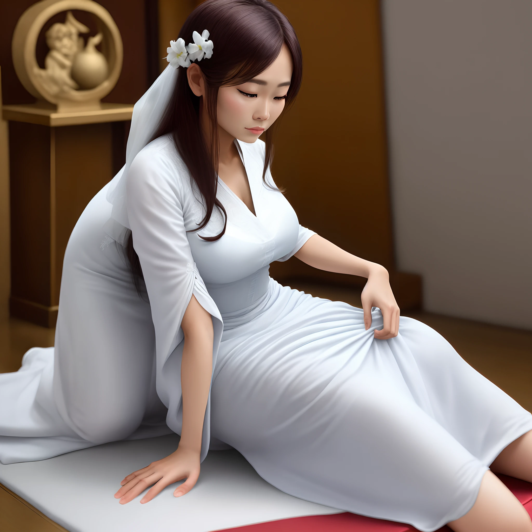 Lady dressed in white enjoying Thai massage