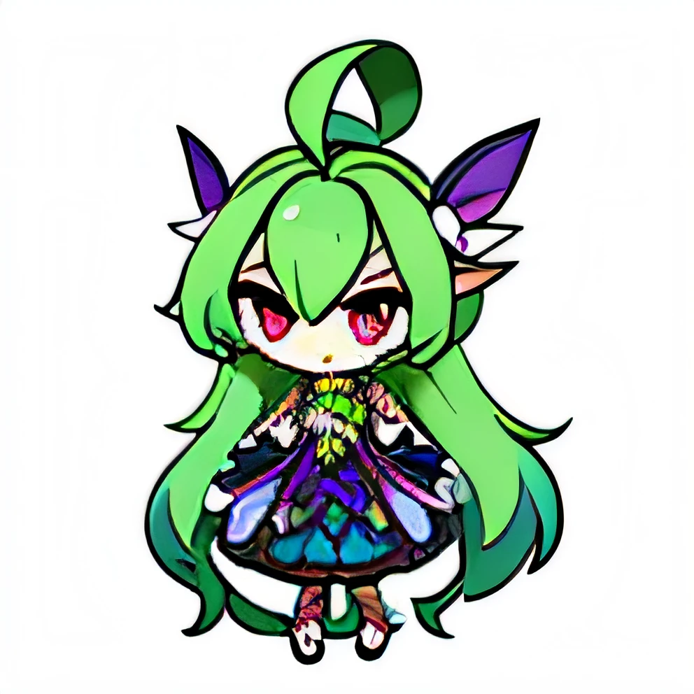 Cartoon image of a girl with green hair in a purple dress, forest dryad, cute forest creature, character art of maple story, tchibi, discord pfp, Dryad, chibi monster girl, ent treant dryad, forest fae, snake skin armor forest dryad, beautiful elegant dryad, forest soul, style of maple story, resin, spirit of the forest,Highly toxic,Aubergine,k hd,filigree,tmasterpiece
