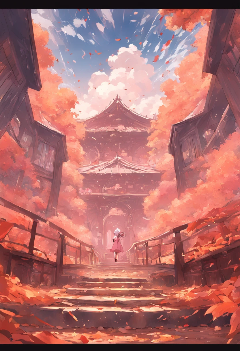 autumnal,rosette,((There is no house)),Pink clouds,A land overgrown with roses,James Gurney,Art station rendering,Ultra-wide lens,High- sharpness