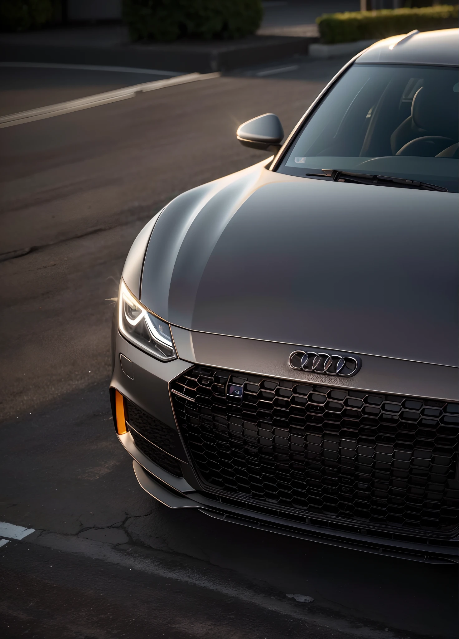 audi car parked on a brick road with a street light in the background, macro up view metallic, car photography, brushed matt black car paint, shot on canon eos r 5, shot on canon eos r5, vehicle photography, clean detail 4k, shot on sony a 7, metallic bronze skin, portrait shot 8 k, 4 k detail, 4k detail