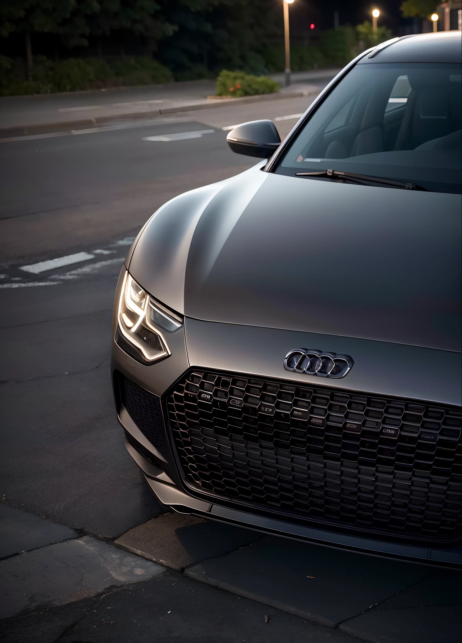 audi car parked on a brick road with a street light in the background, macro up view metallic, car photography, brushed matt black car paint, shot on canon eos r 5, shot on canon eos r5, vehicle photography, clean detail 4k, shot on sony a 7, metallic bronze skin, portrait shot 8 k, 4 k detail, 4k detail