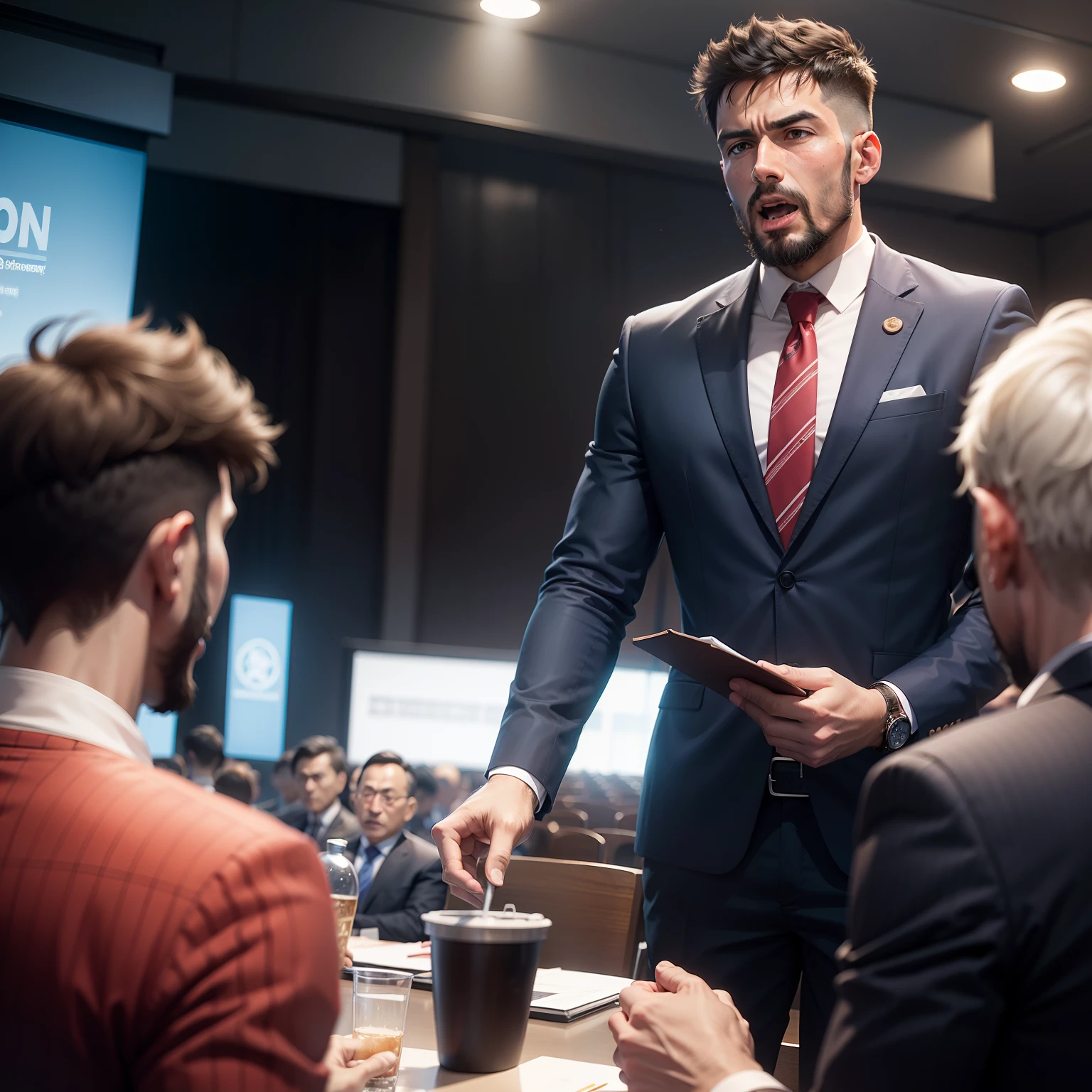 A man giving speech in conference