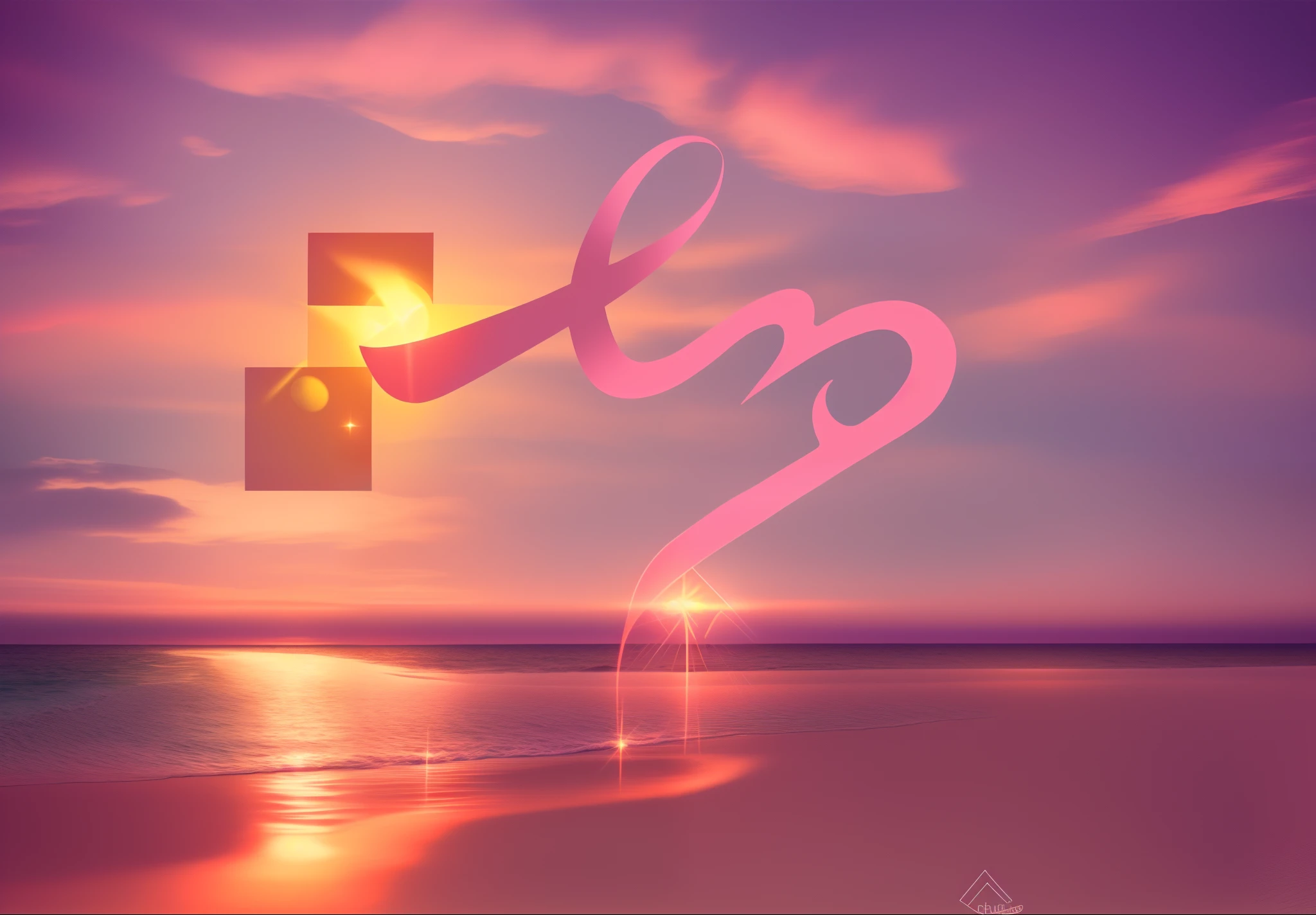 Ultra high quality,Pink clouds,beachside,suns,Light and shadow WordArt