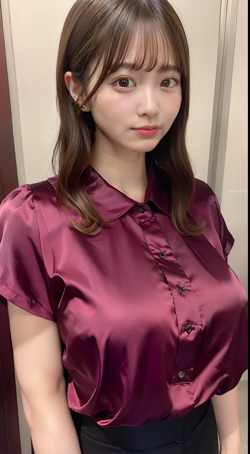 Huge slack in an open satin shirt
