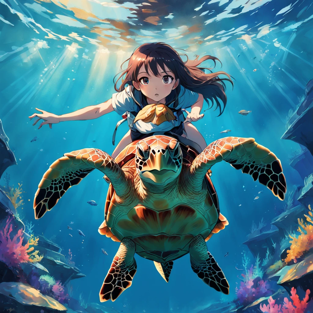 sea turtle sea surface illustratio 2D