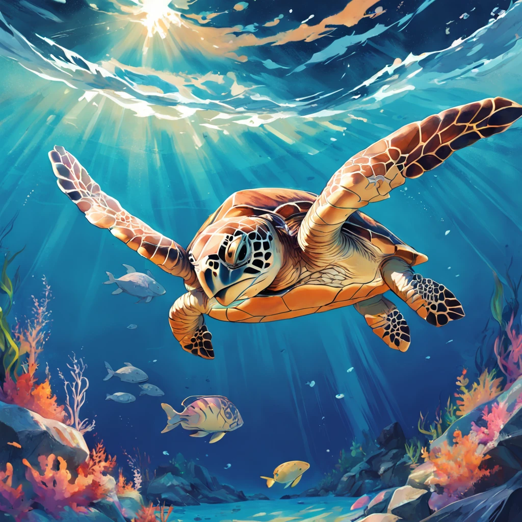 sea turtle sea surface illustratio 2D