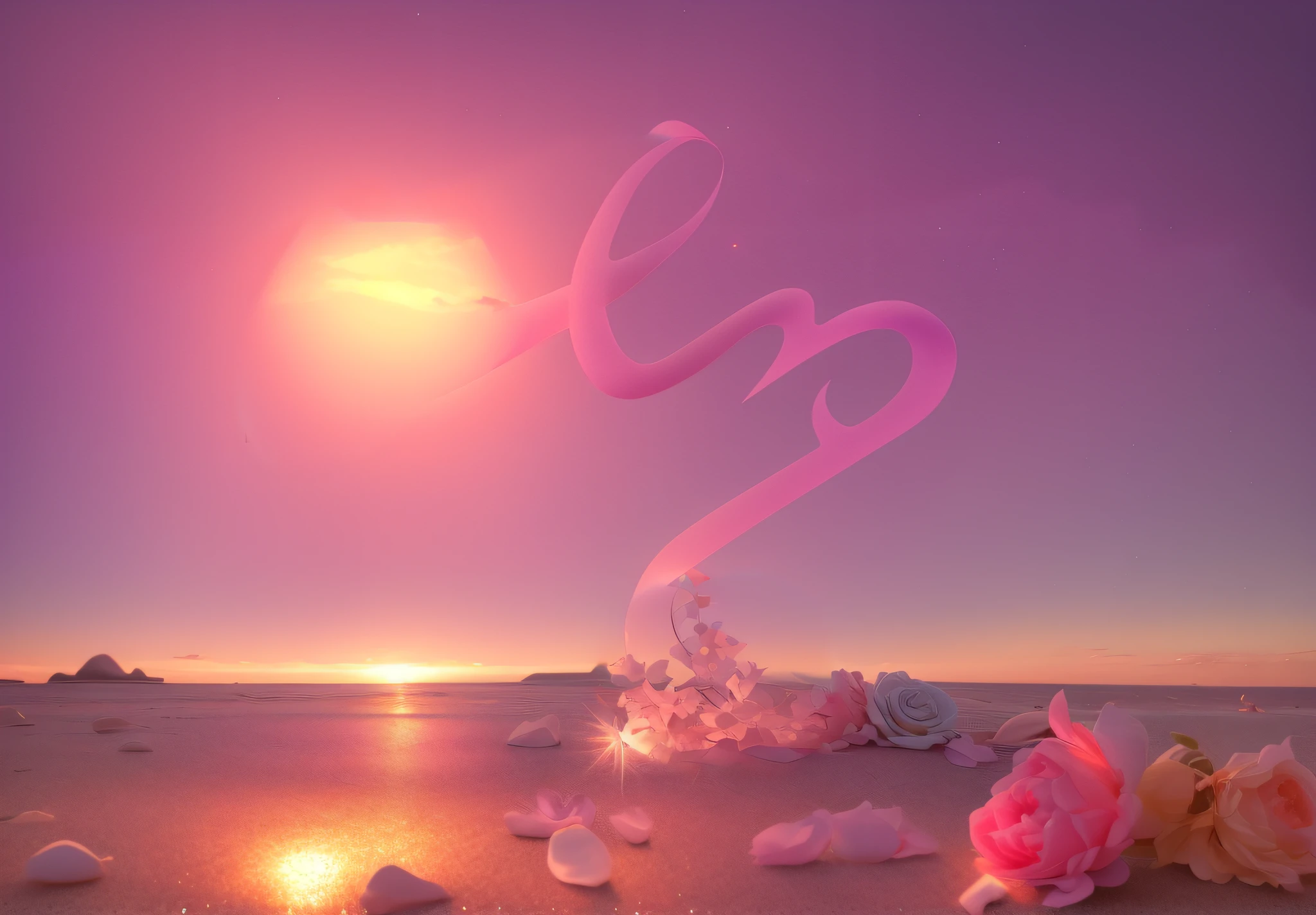 suns,There are pink clouds in the sky,There are reefs by the sea