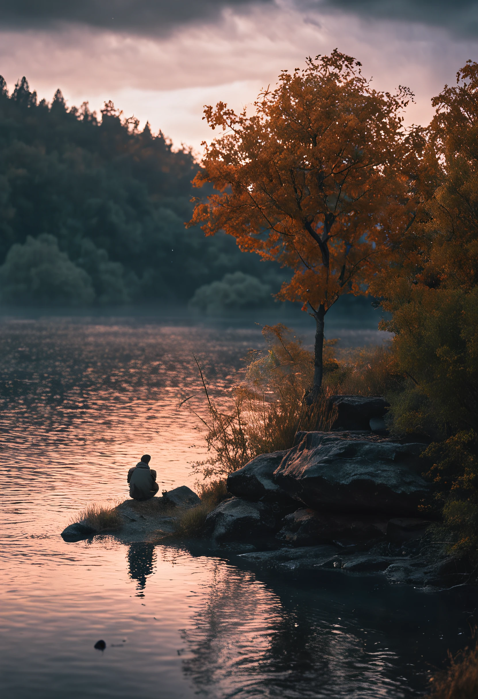 Under the moonlight as clear as water,The old man sat on the stone steps in front of the door。Listen to the cicadas chirping in your ears,Looking at the slight ripples in the lake
