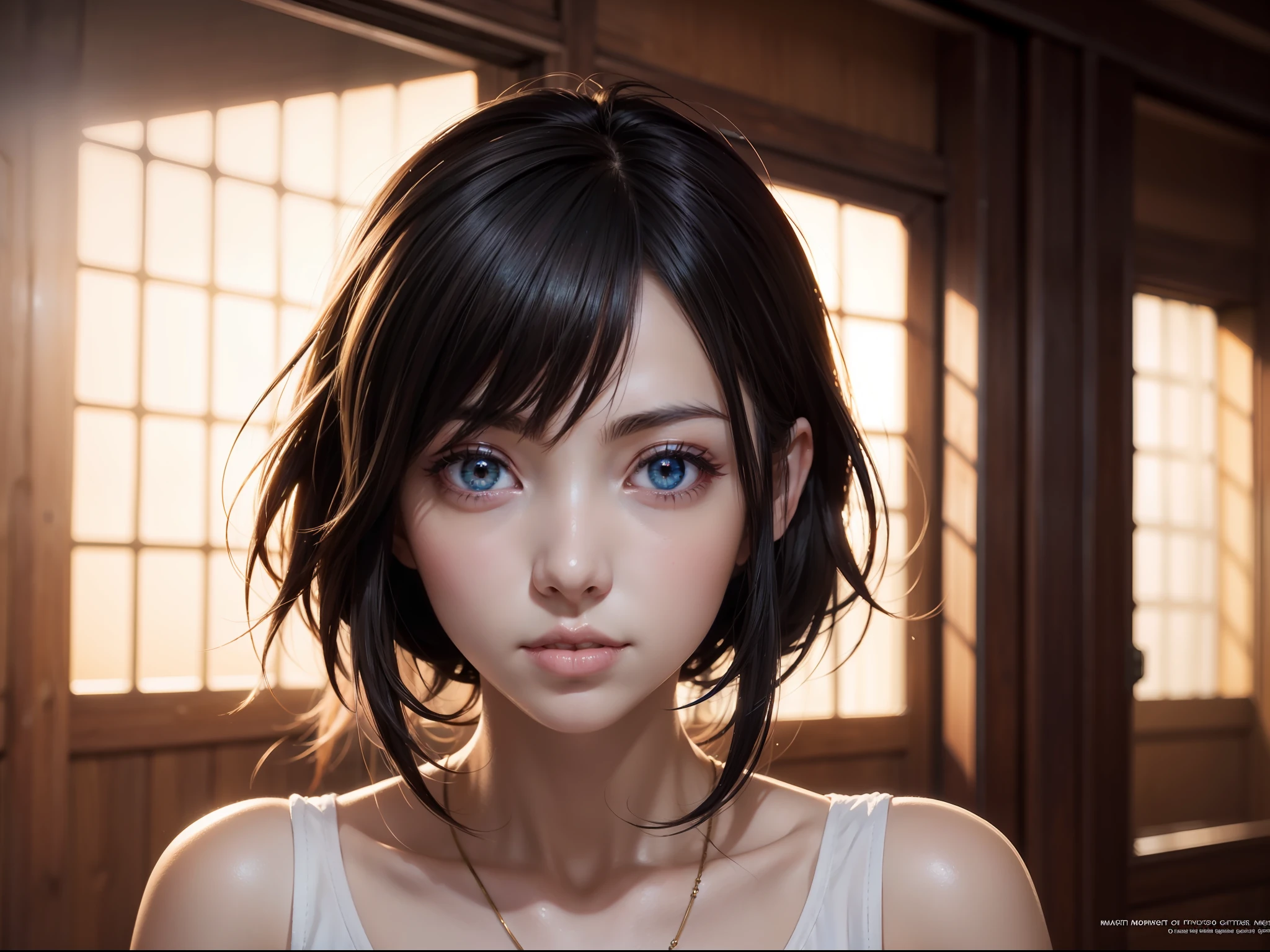 , smooth soft skin, Fantastic Big Eyes, beautiful intricate colored hair, Symmetrical, anime wide eyes, Beautiful eyes, Soft lighting, Detailed face, By Makoto Shinkai, , Phlegm sputum, phlegm, rossdraws, concept-art, Digital painting, looking at the camera in, 1girll