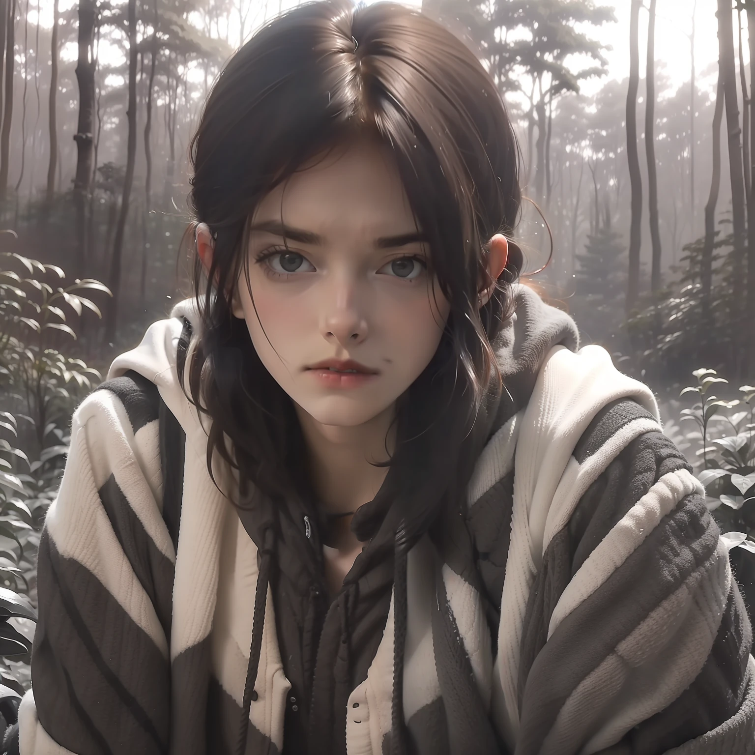 ((best quality)), ((masterpiece)), (detailed), Prize-winning works, with incredible details, maximum textures and details, mantea ,1 A teenage man warrior adventurer dark black black clothes, mantea negro, Black Hood, long black hair ,fully body (10 year old man:1.1,detailedeyes, face detailed, whole body:1.1,the background is a forest ),(best qualityer:1.2,ultra detali:1.1,realisitic:1.37),stone medieval ancient city ,eyeshadows,hidden identity,sharp focus,swirly vibrant colors,), (twilight), 8K
