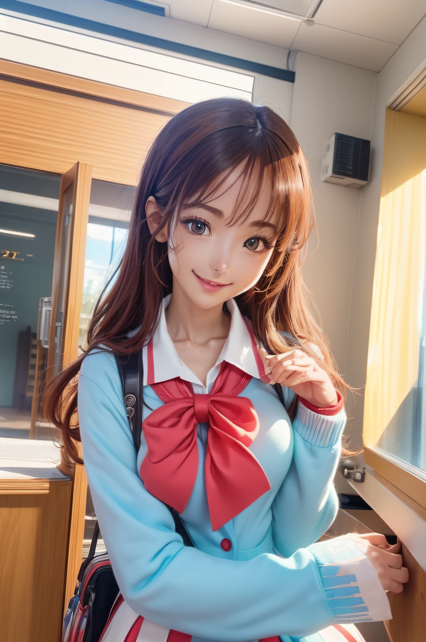 (extremely detailed CG unity 8k wallpaper, masterpiece, best quality, ultra-detailed), anime-style, school uniform, academia, cute girl, dynamic pose, vibrant colors