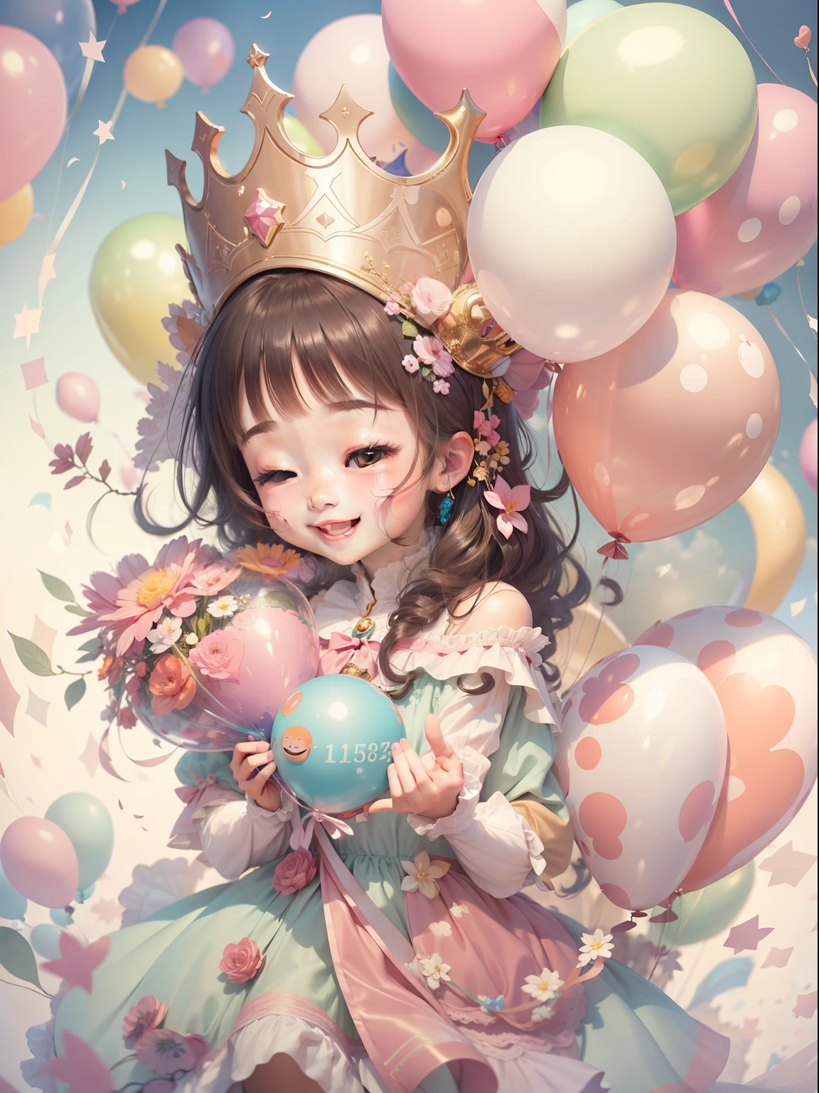 Happy Celebration、balloons、Cute Princess、A big smile、cute little